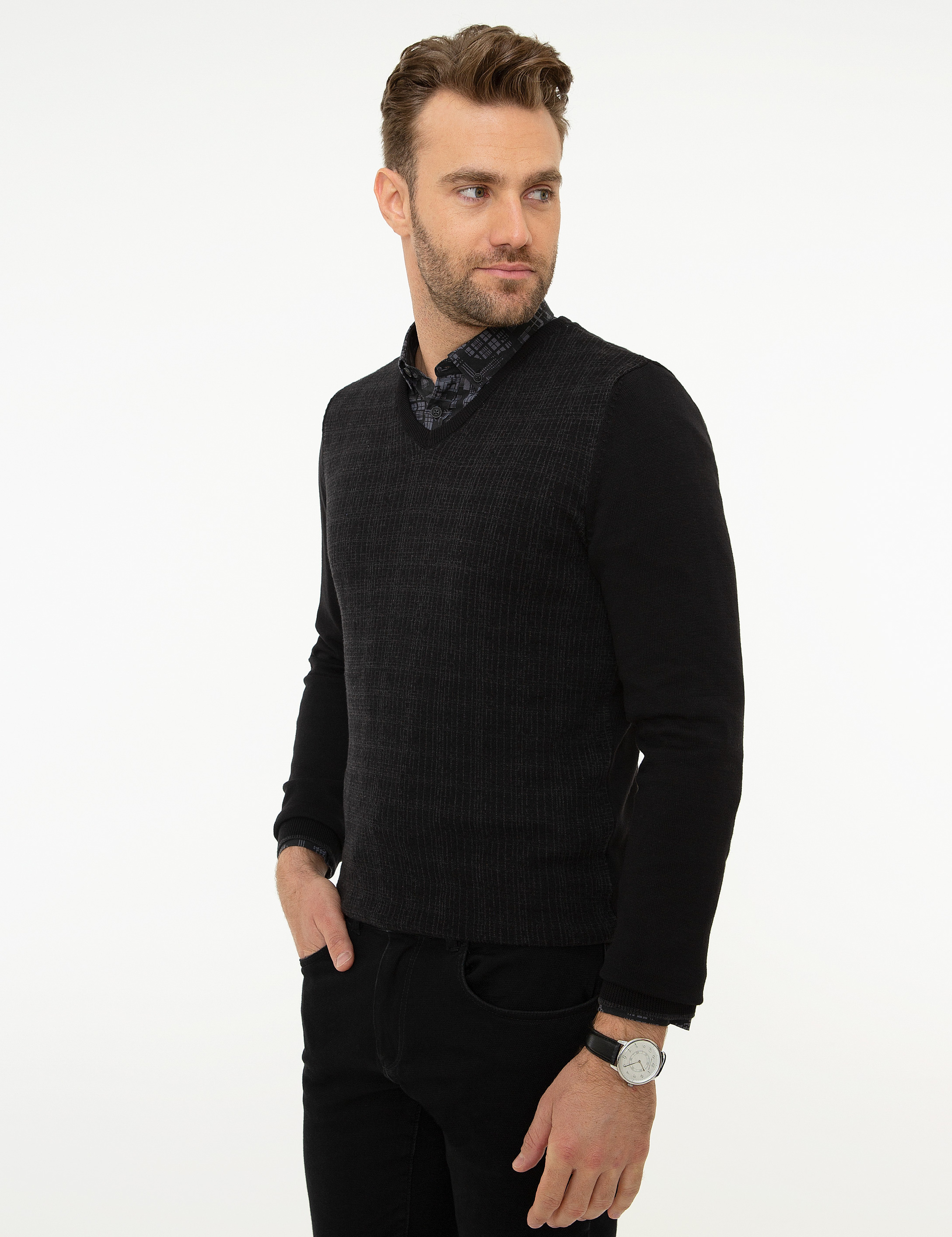 Siyah Slim Fit Kazak - Image 3