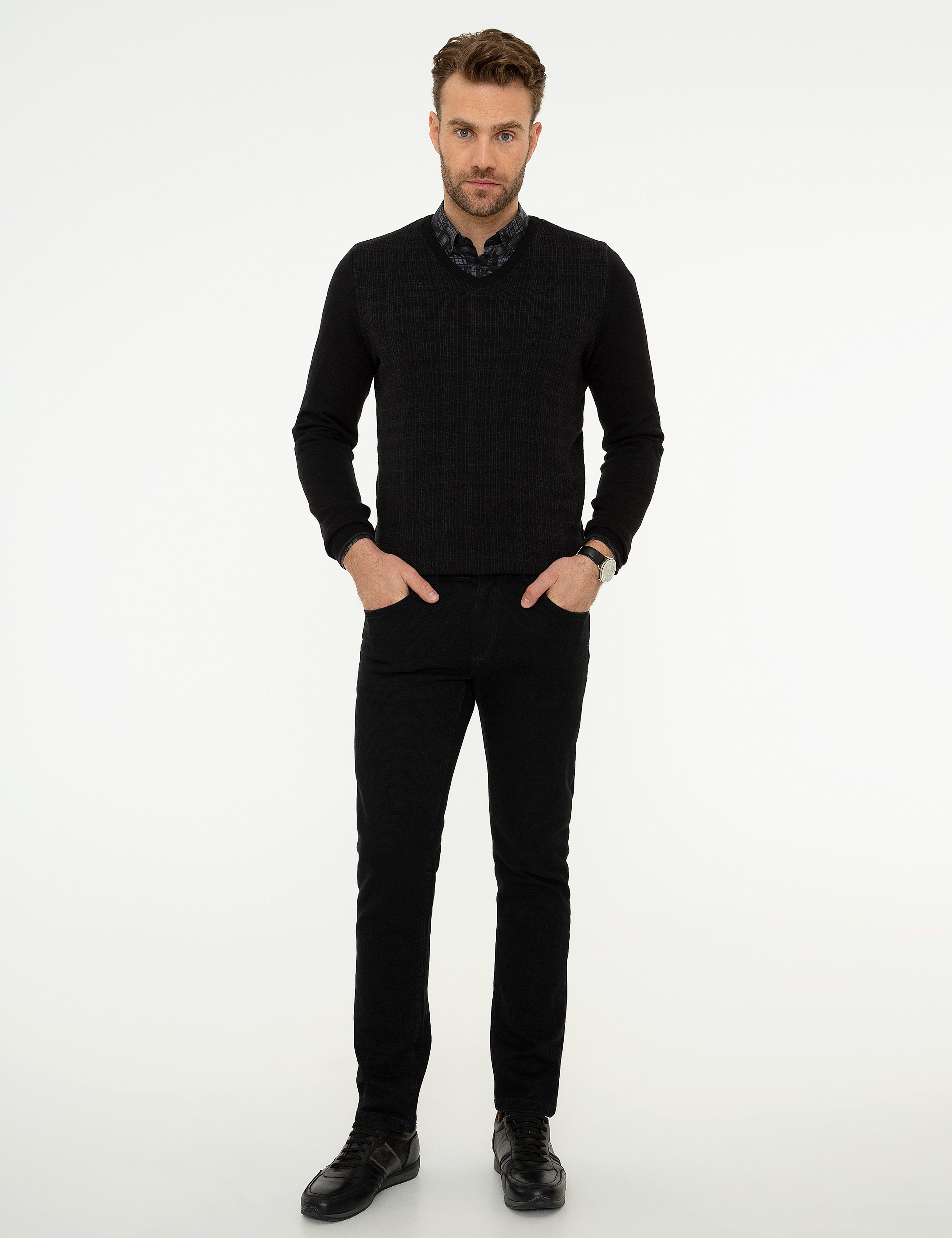 Siyah Slim Fit Kazak
