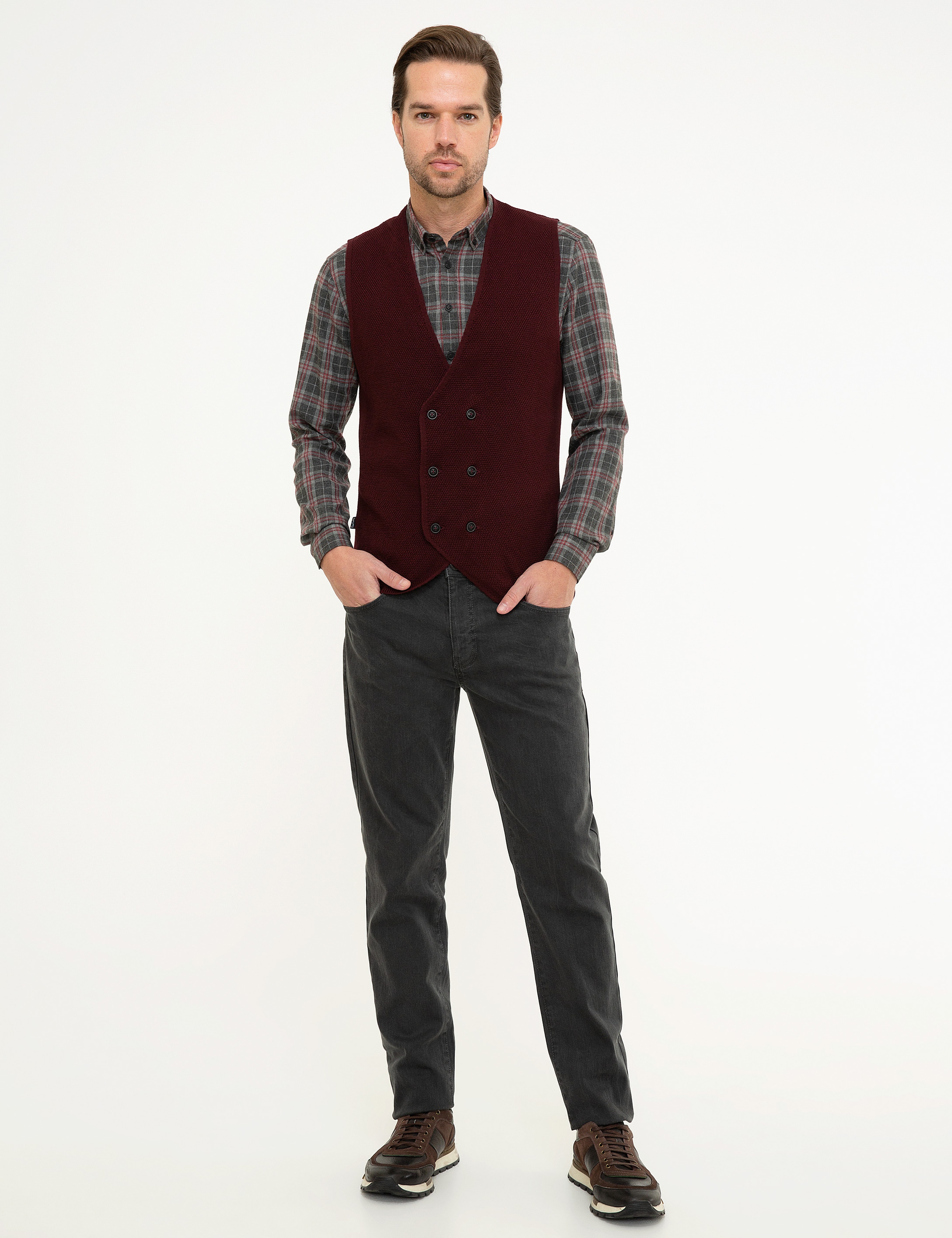 Bordo Slim Fit Triko Yelek