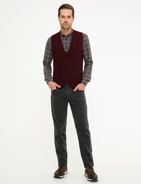 Bordo Slim Fit Triko Yelek - 50214241015
