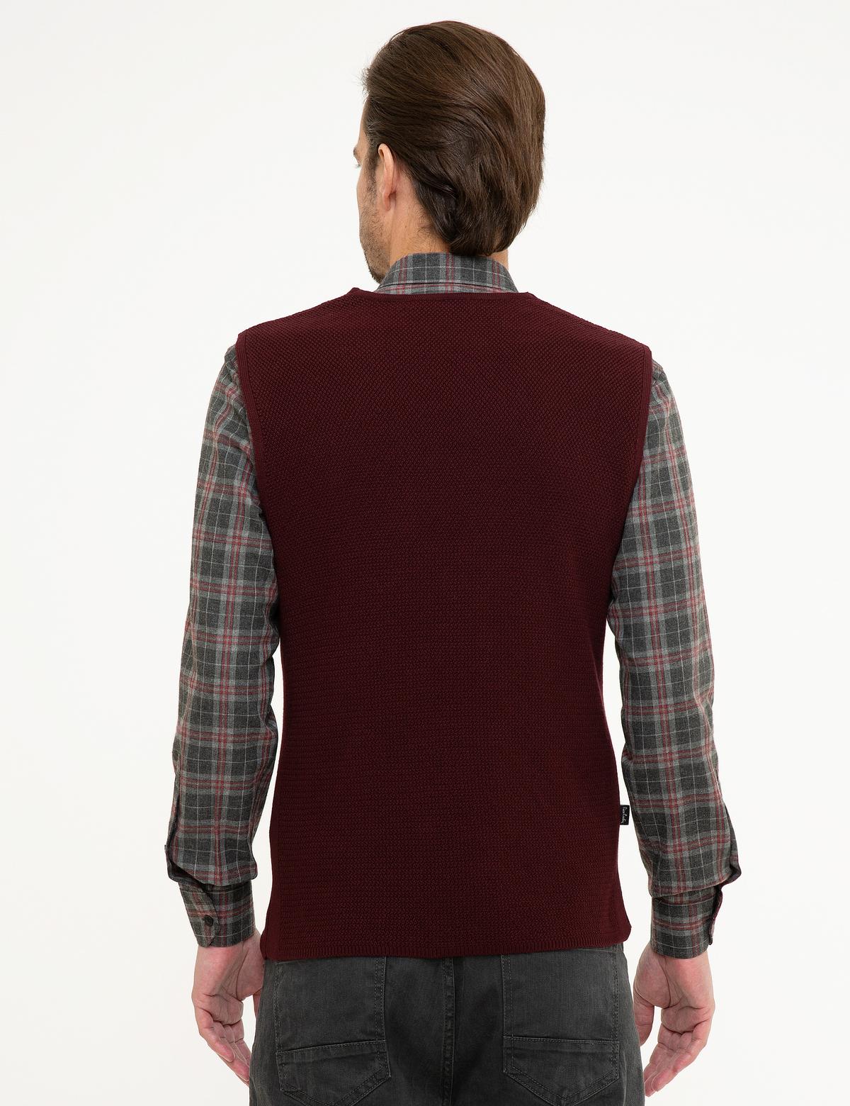 Bordo Slim Fit Triko Yelek - 50214241015