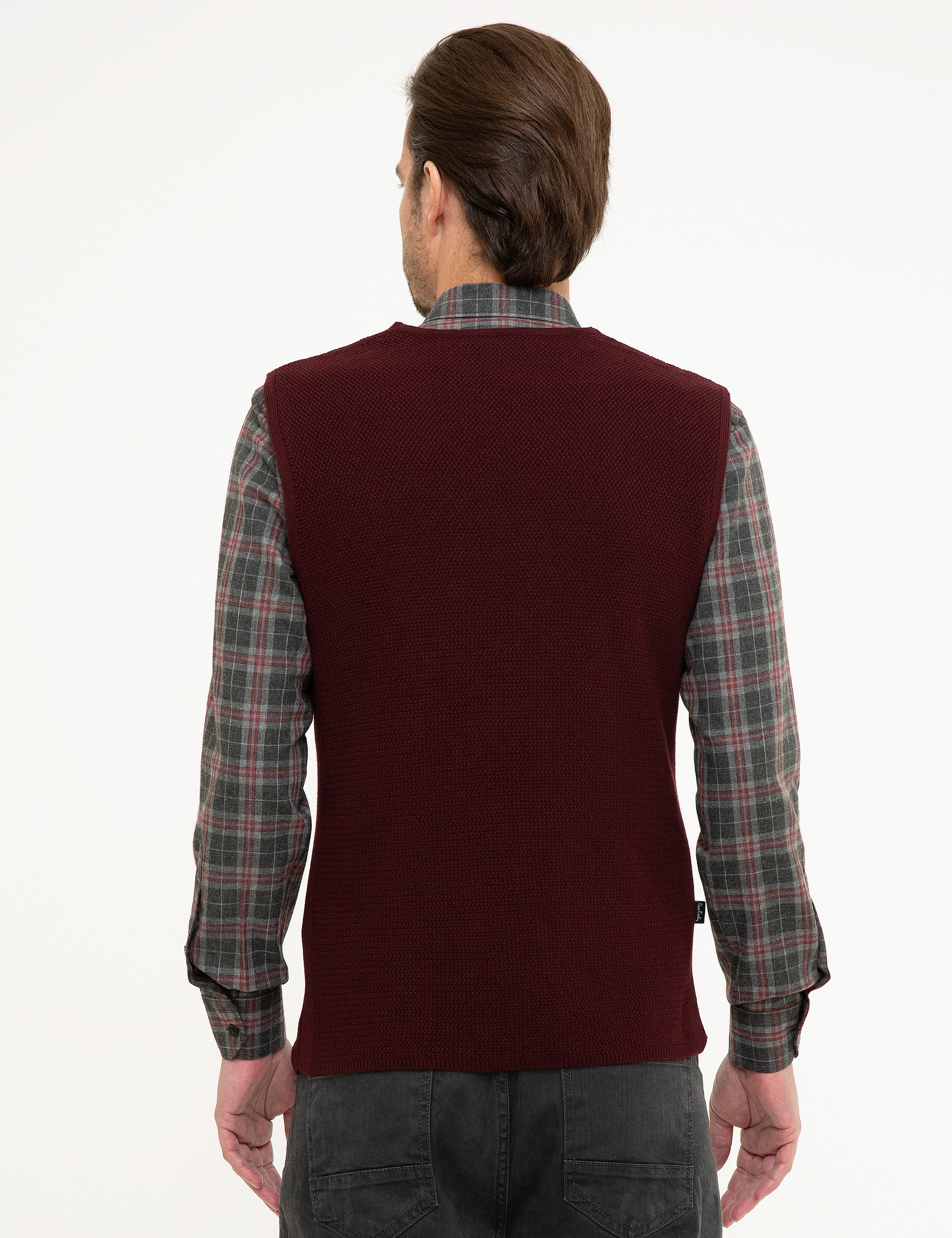 Bordo Slim Fit Triko Yelek