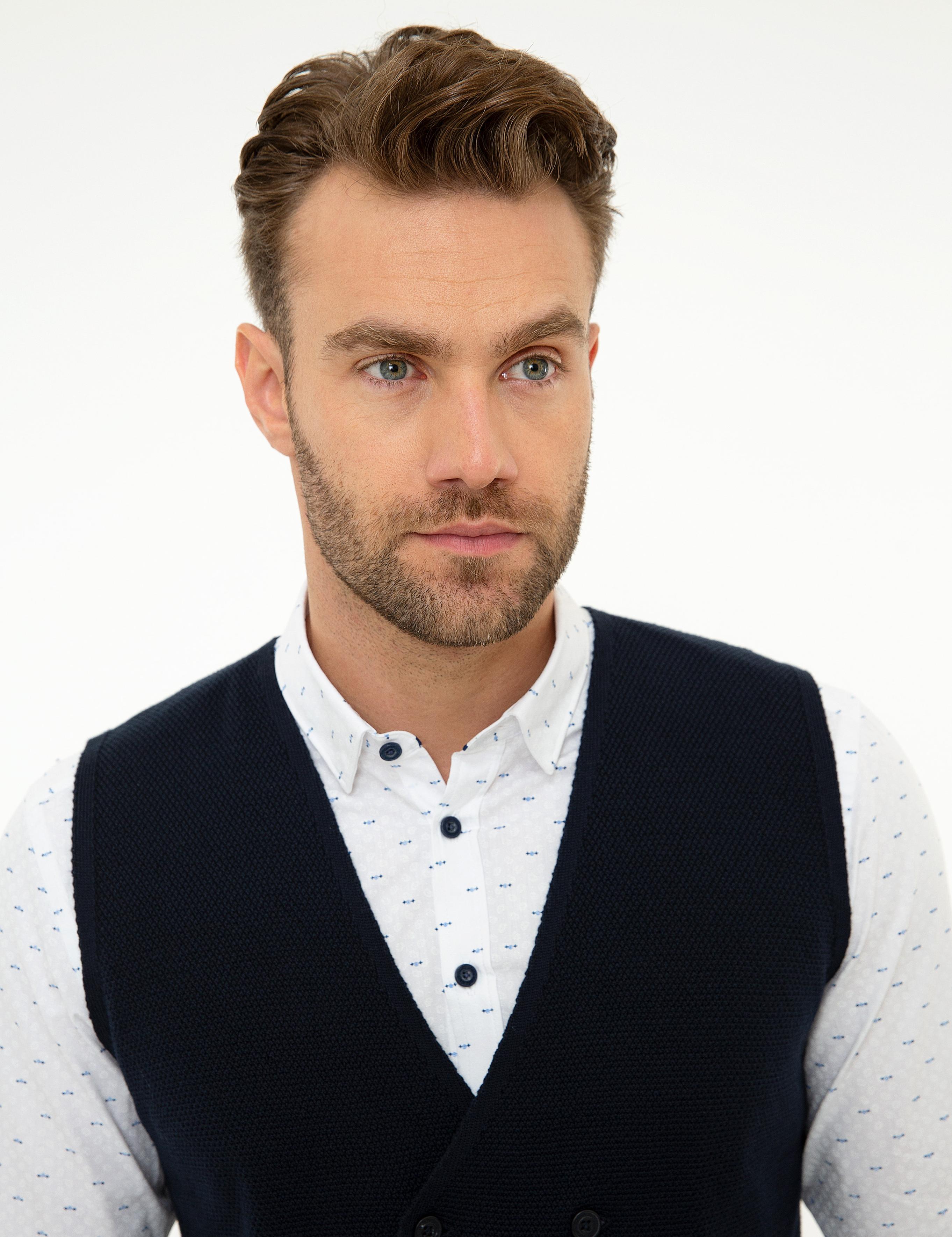 Koyu Lacivert Slim Fit Triko Yelek