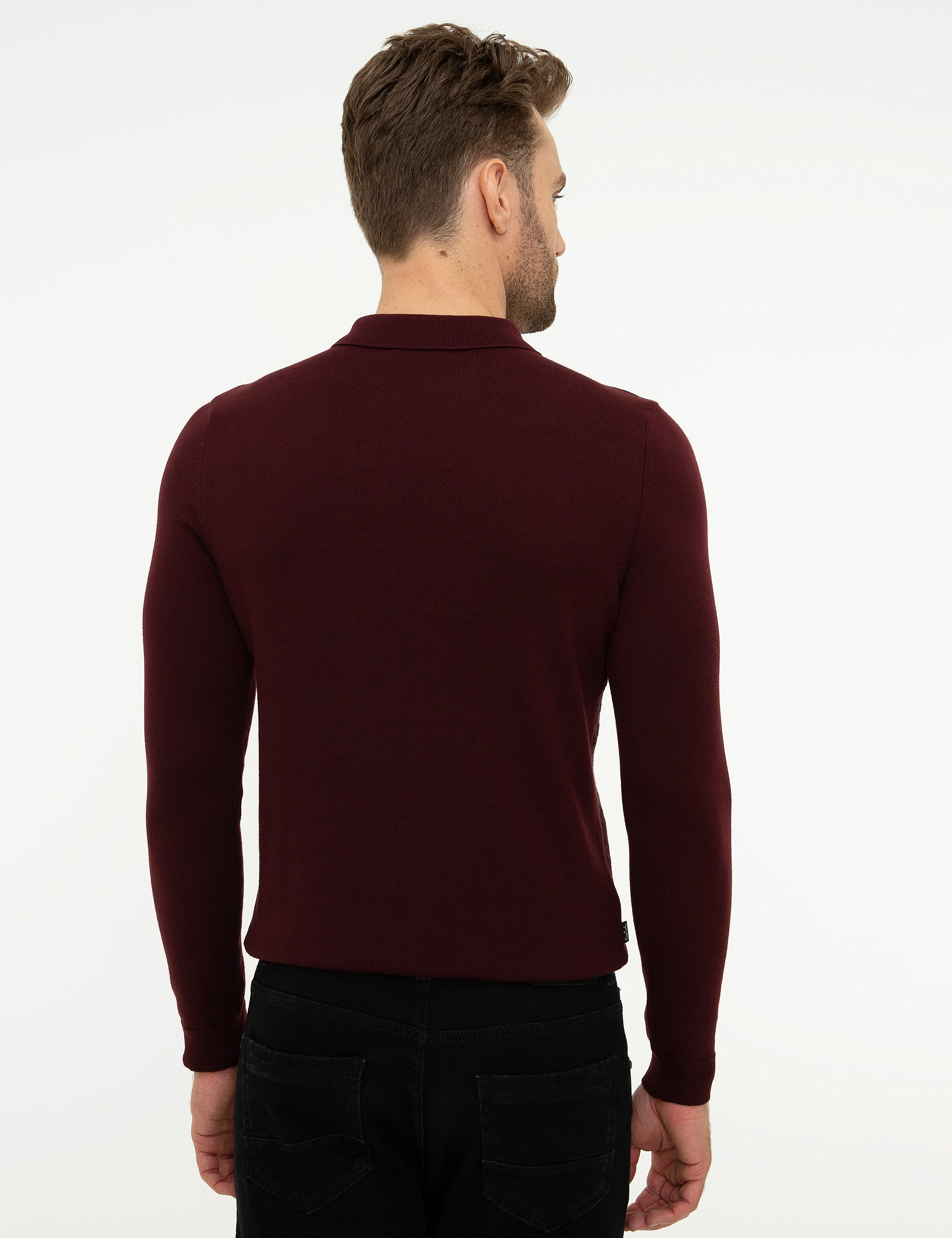 Bordo Slim Fit Polo Yaka Triko Kazak