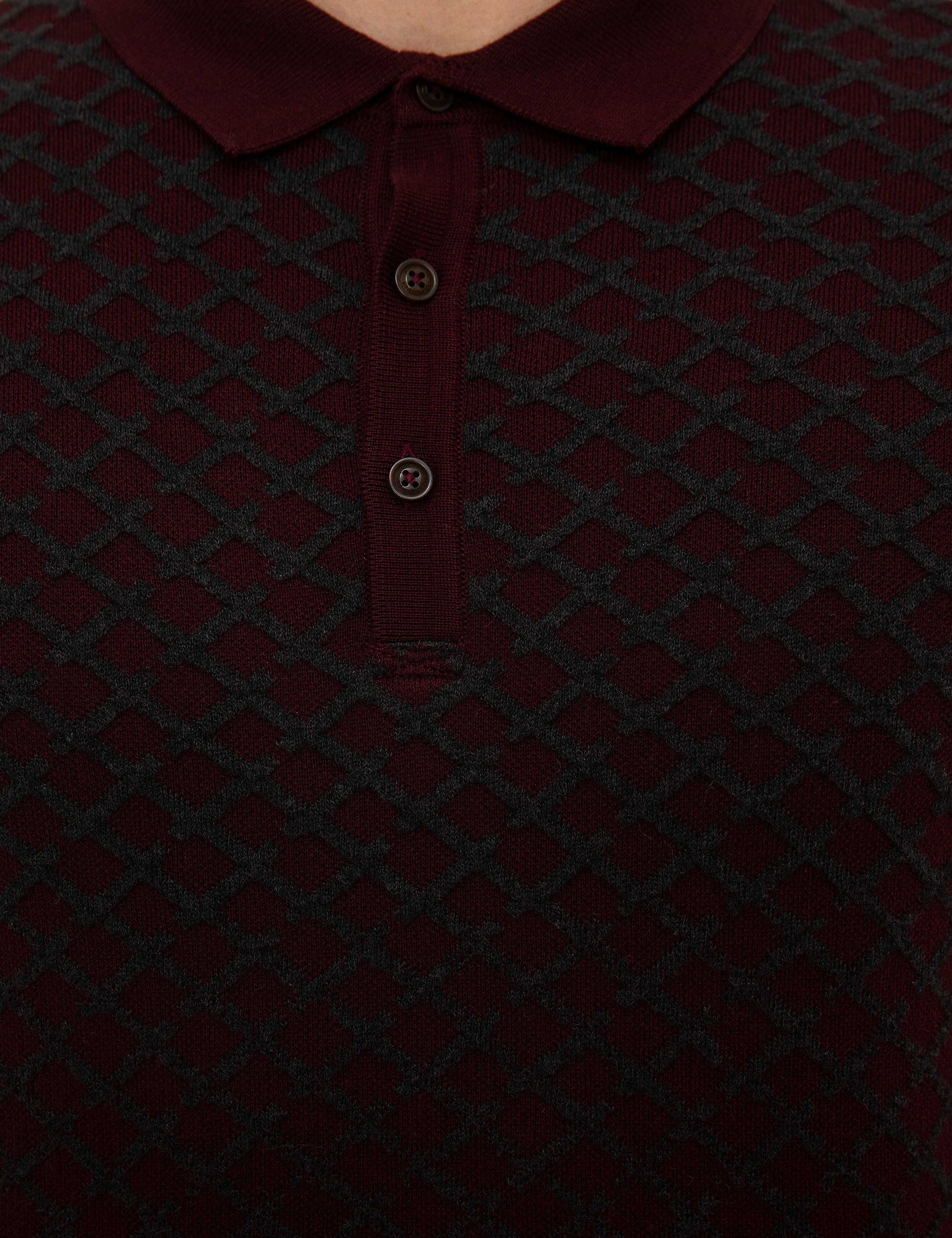 Bordo Slim Fit Polo Yaka Triko Kazak - Image 6