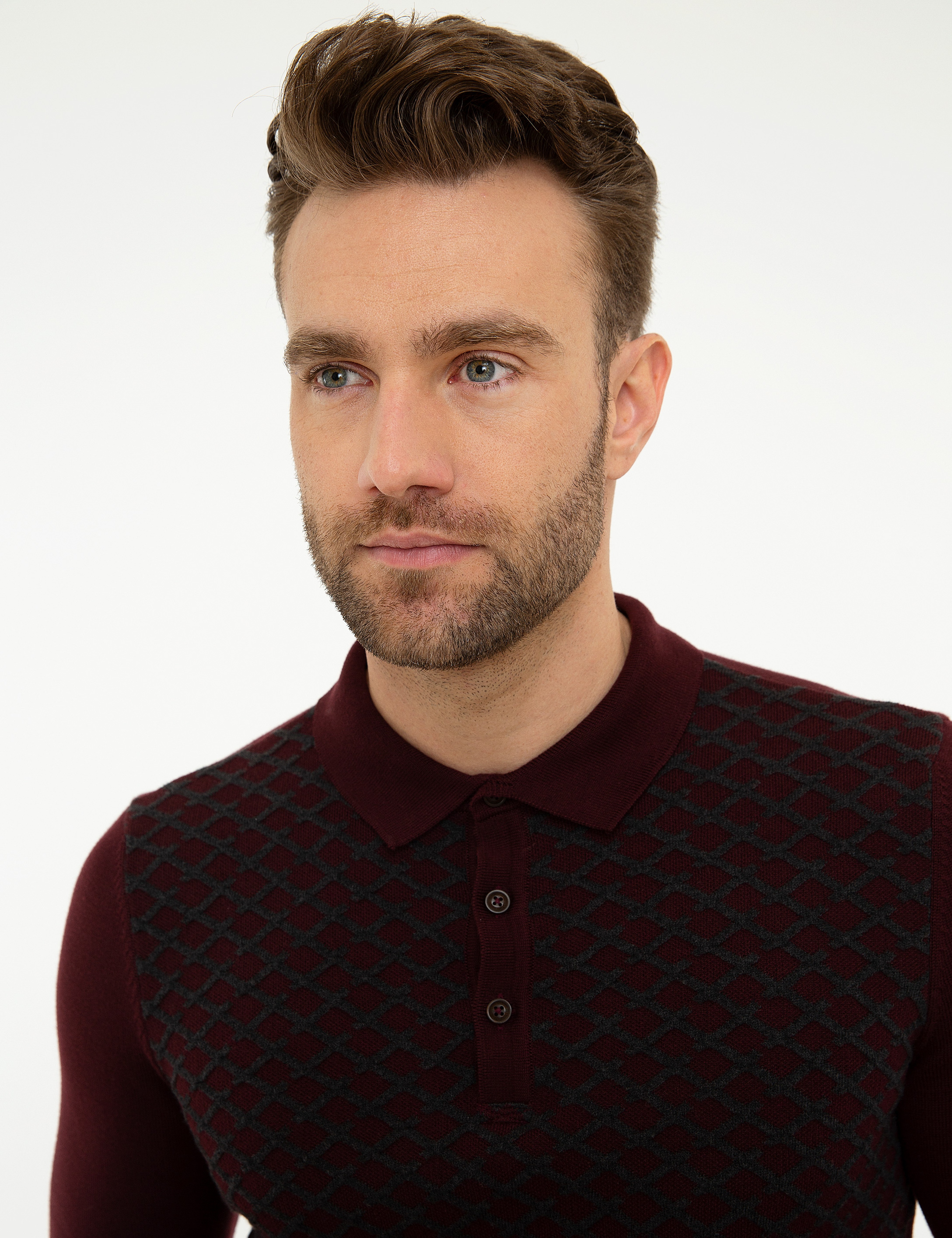 Bordo Slim Fit Polo Yaka Triko Kazak