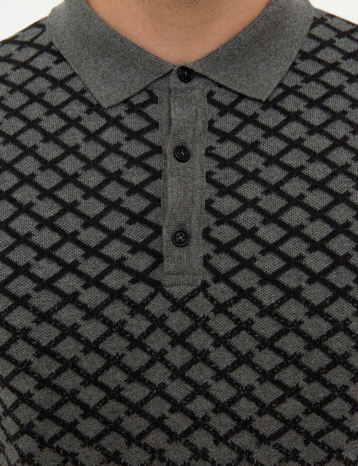 Gri Melanj Slim Fit Polo Yaka Triko Kazak - 50209909023