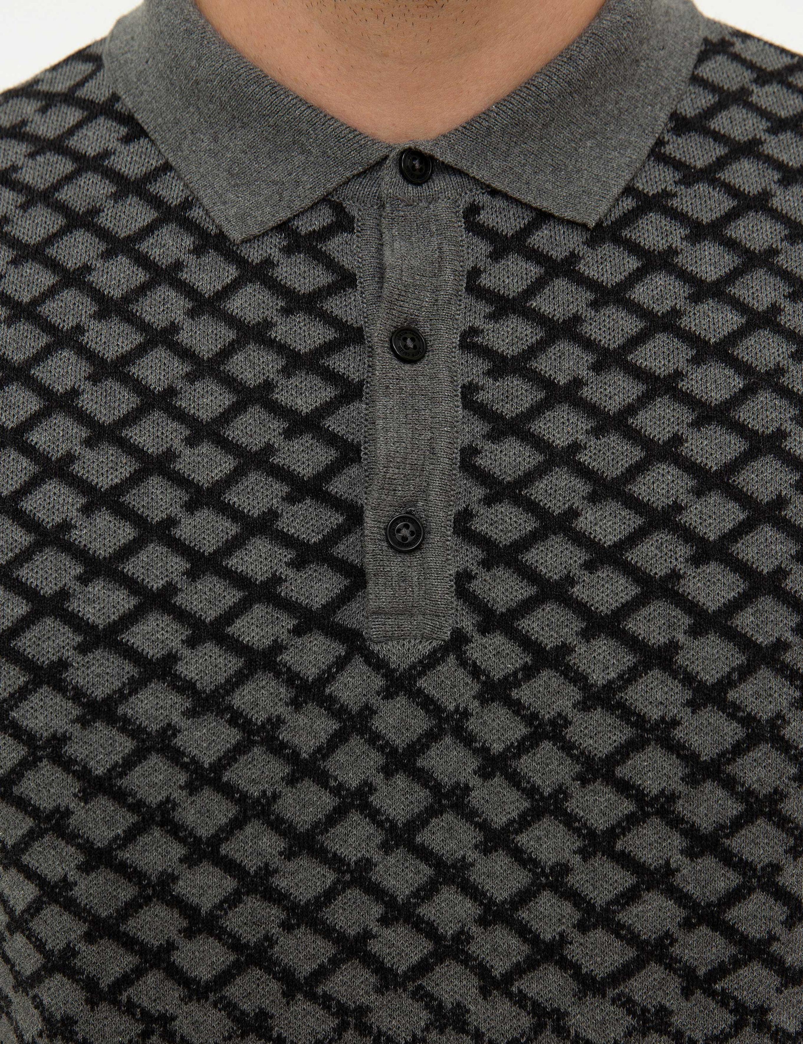 Gri Melanj Slim Fit Polo Yaka Triko Kazak