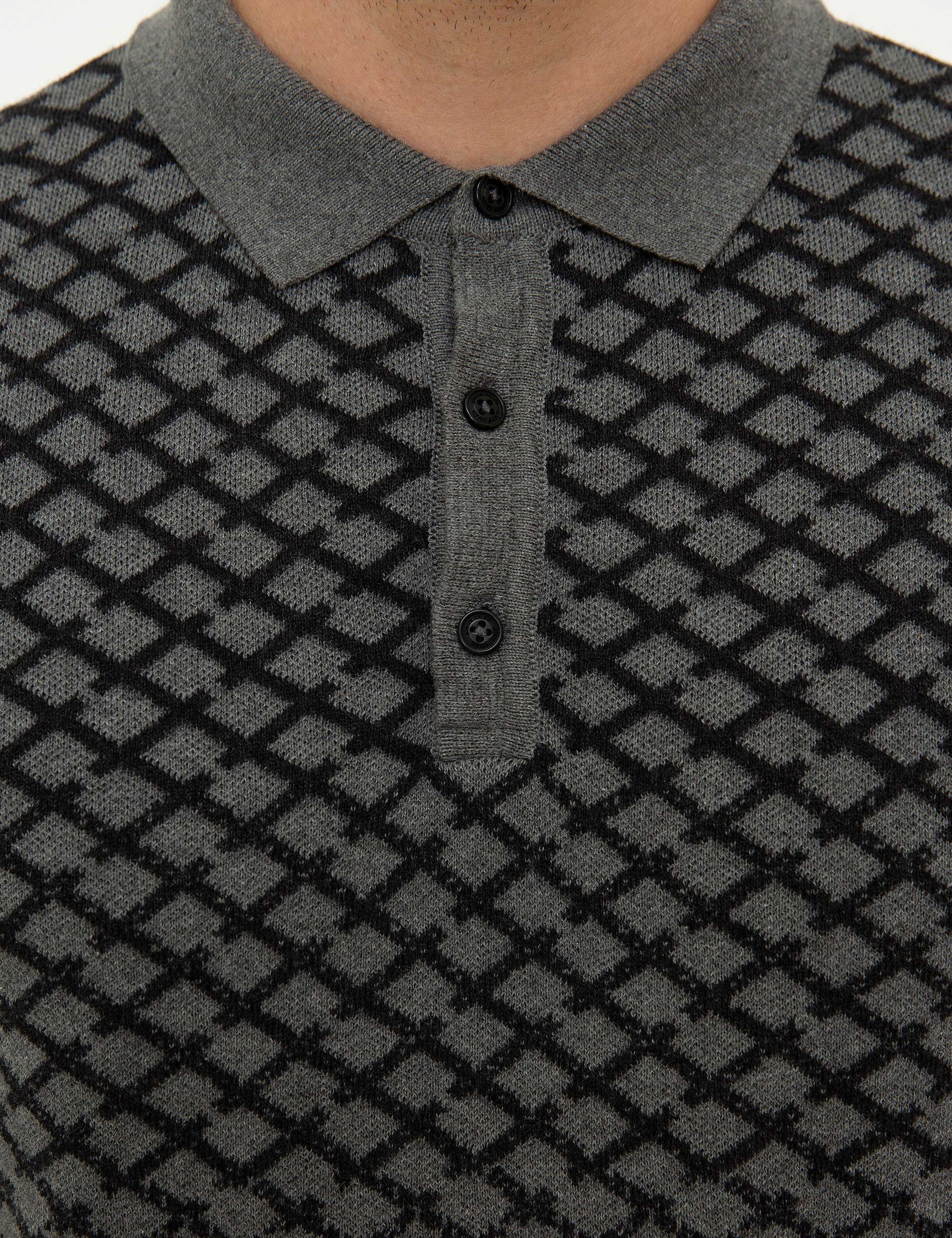 Gri Melanj Slim Fit Polo Yaka Triko Kazak