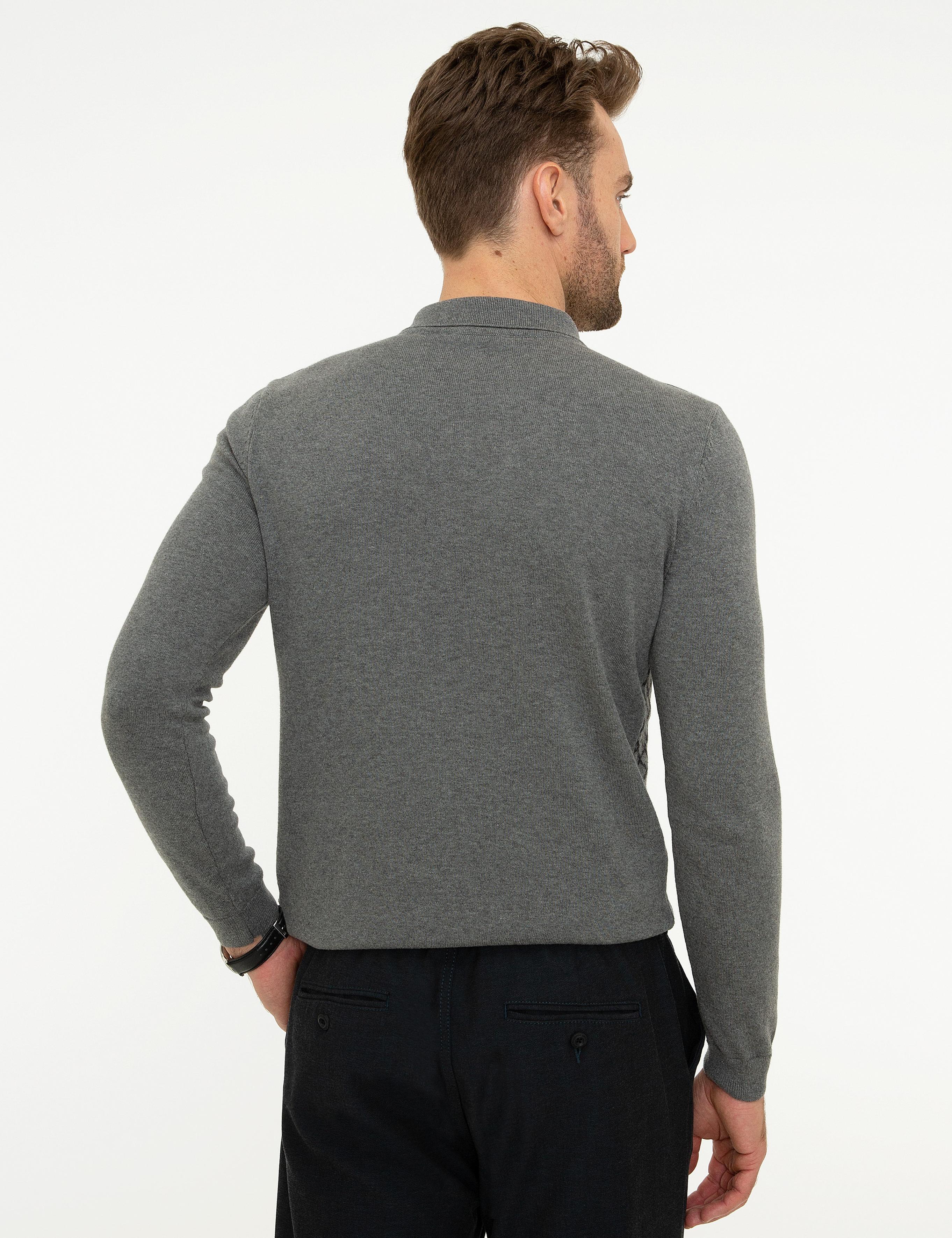 Gri Melanj Slim Fit Polo Yaka Triko Kazak