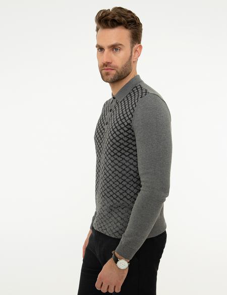 Gri Melanj Slim Fit Polo Yaka Triko Kazak - 50209909023