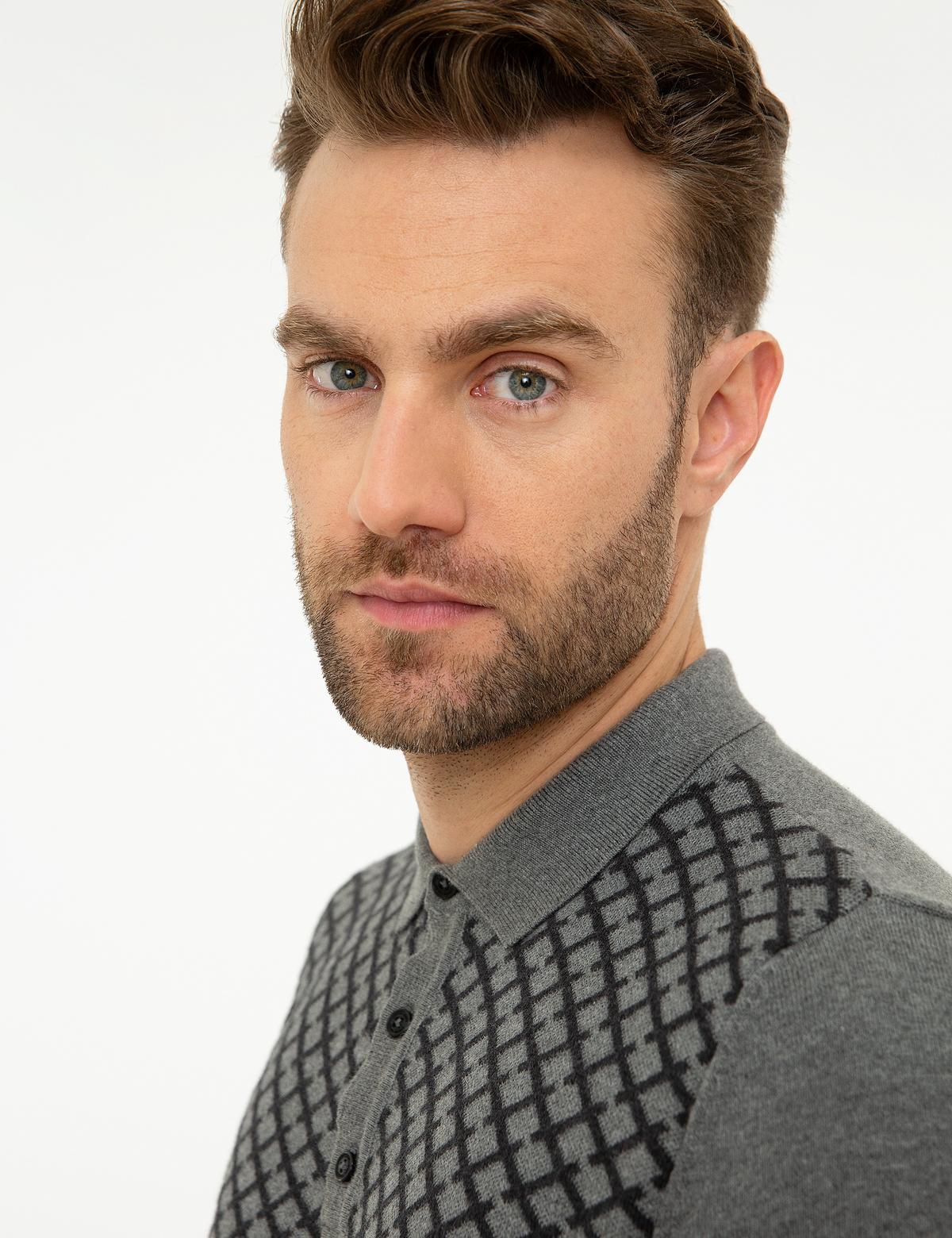 Gri Melanj Slim Fit Polo Yaka Triko Kazak - 50209909023