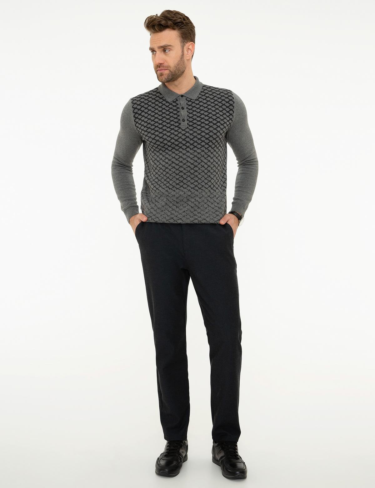 Gri Melanj Slim Fit Polo Yaka Triko Kazak - 50209909023