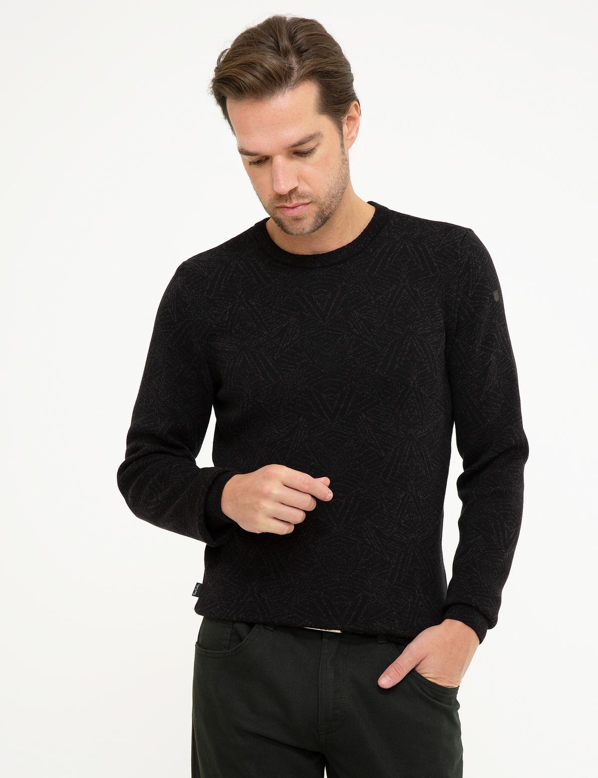 Siyah Slim Fit Bisiklet Yaka Triko Kazak