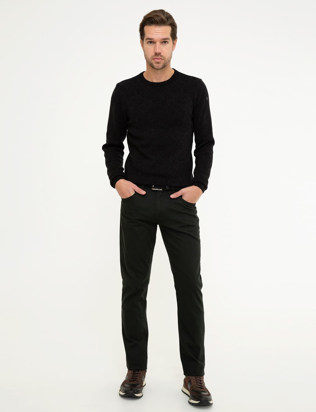 Siyah Slim Fit Bisiklet Yaka Triko Kazak - 50209916029