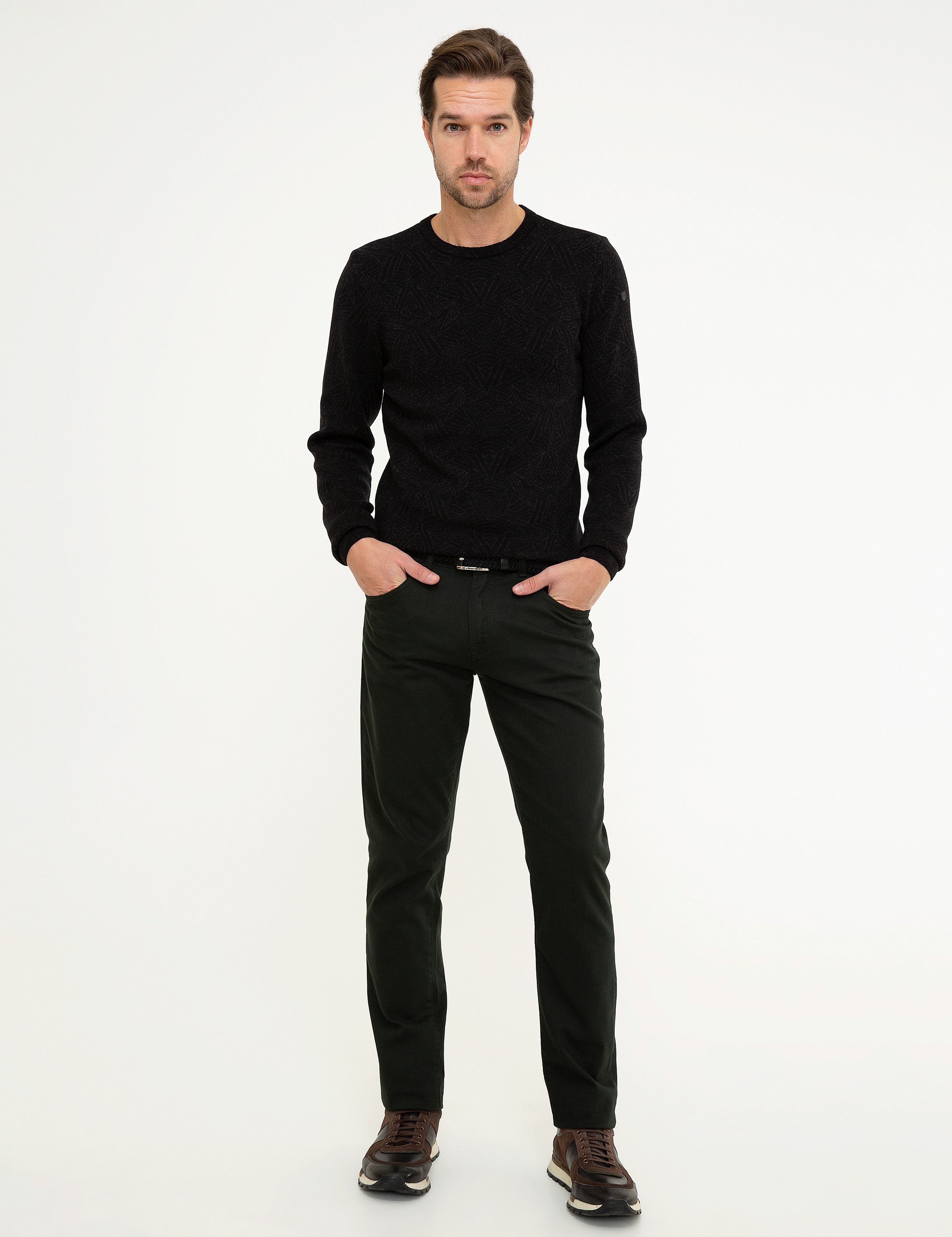 Siyah Slim Fit Triko Kazak - Image 5