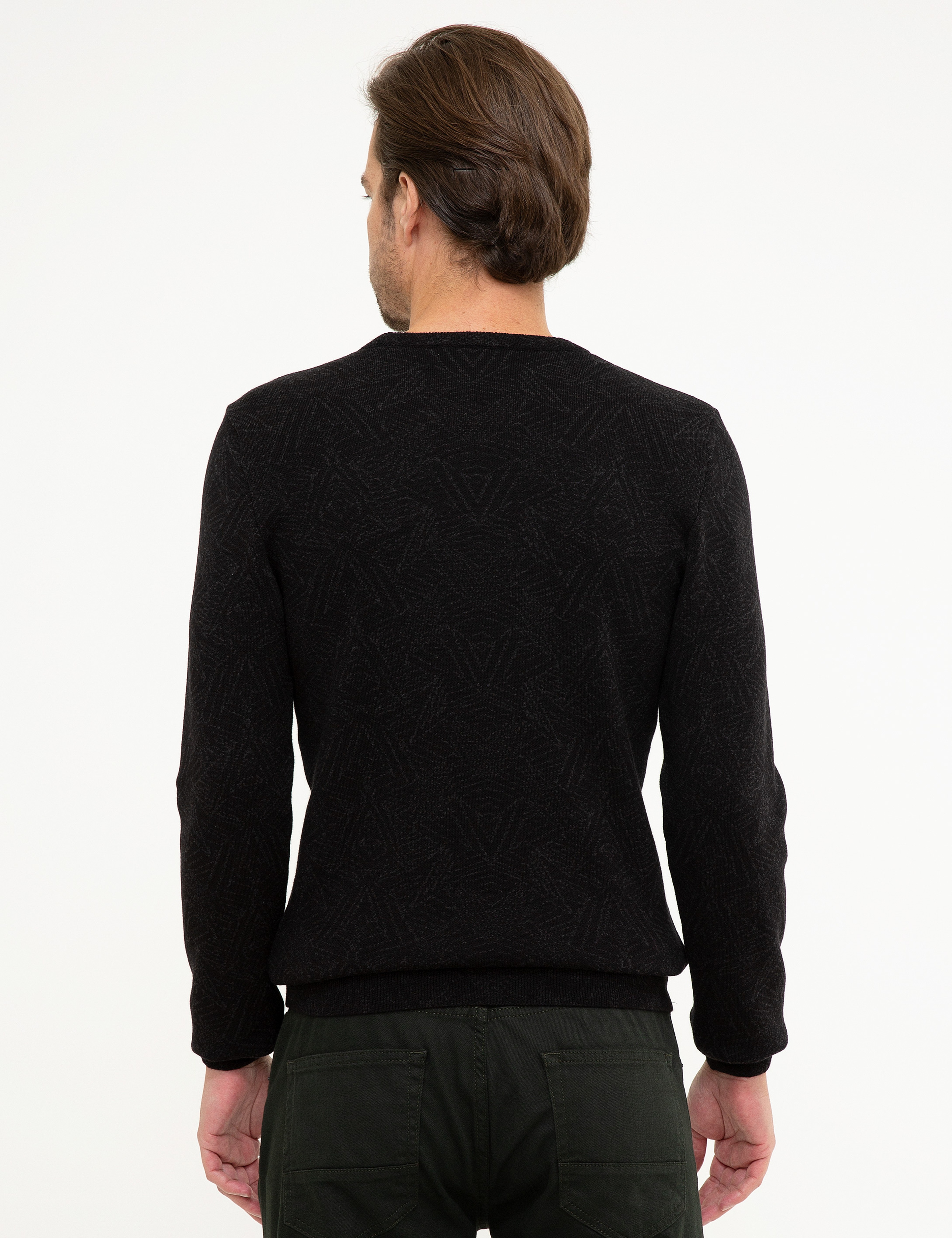 Siyah Slim Fit Triko Kazak - Image 4