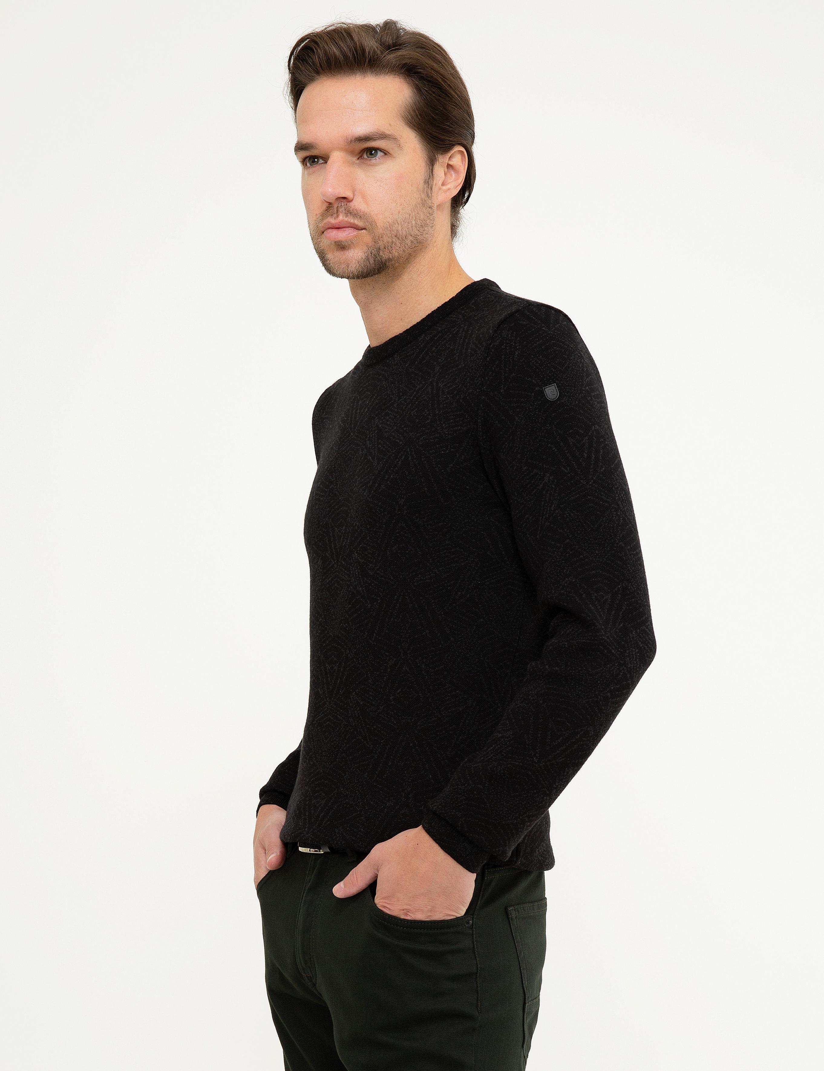 Siyah Slim Fit Bisiklet Yaka Triko Kazak