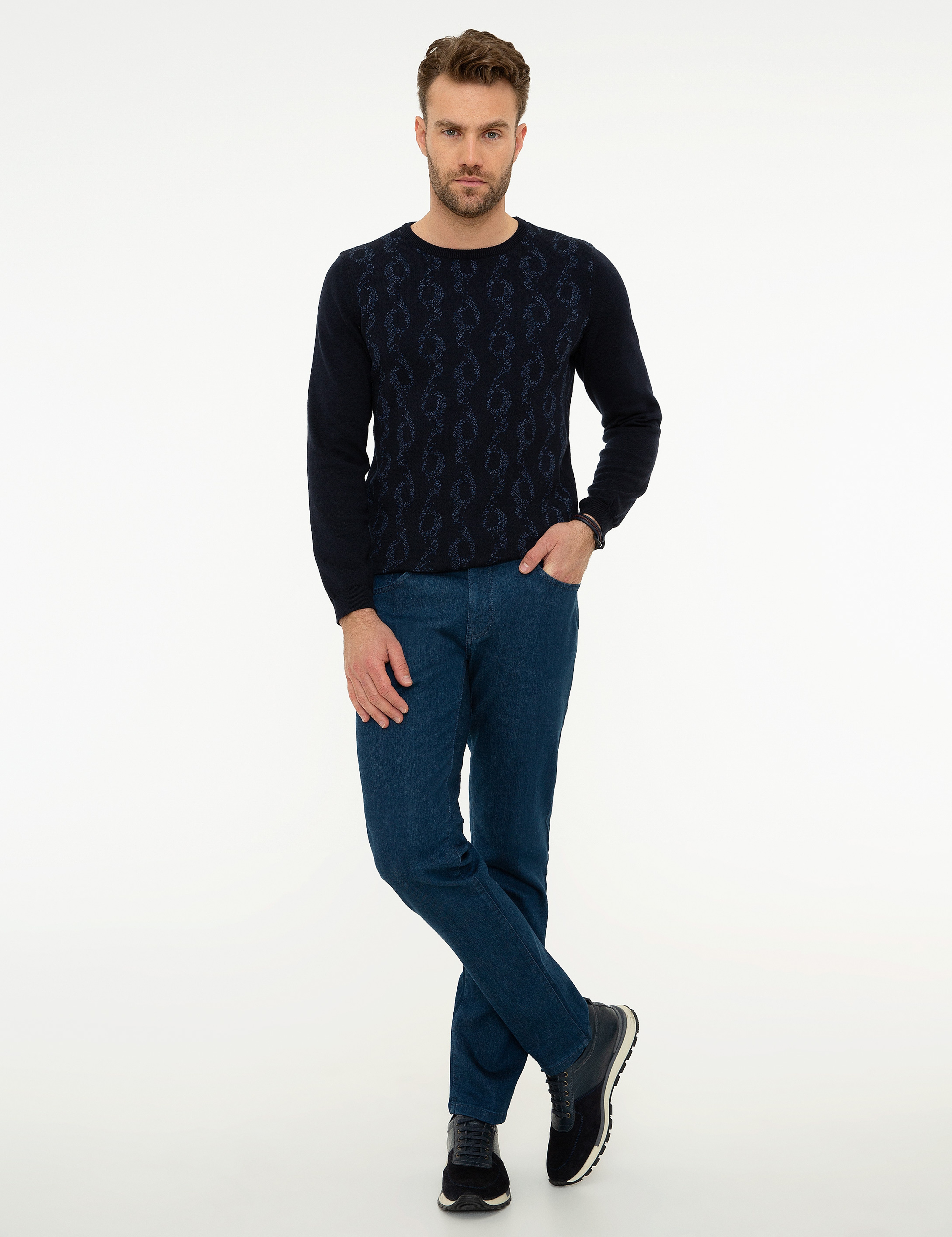 Lacivert Slim Fit Triko Kazak - Image 5