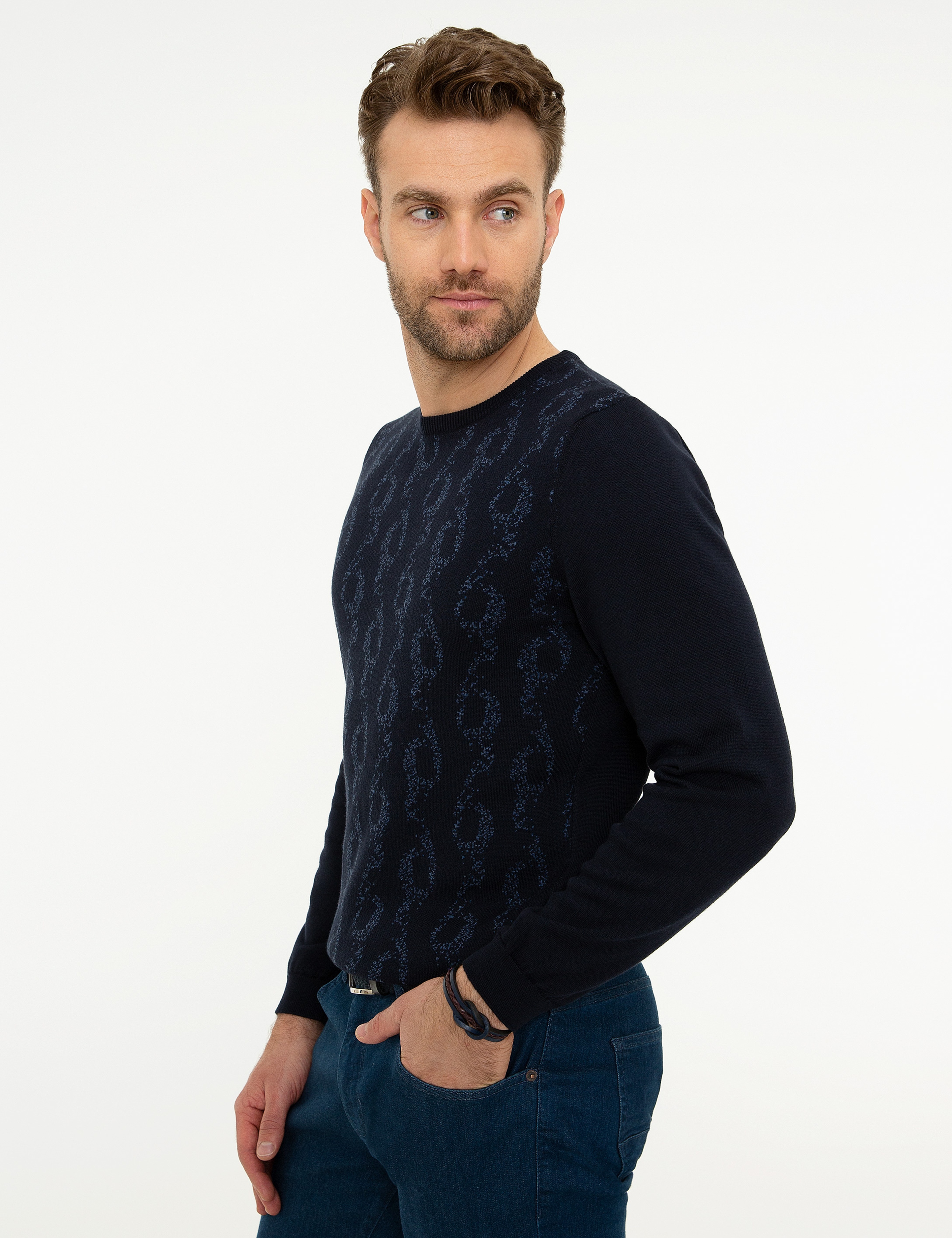 Lacivert Slim Fit Triko Kazak - Image 3