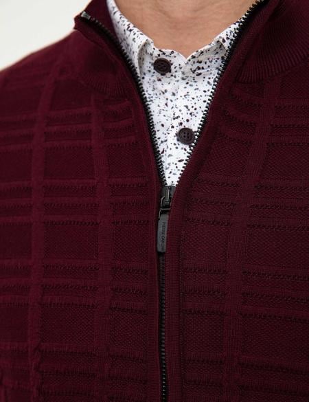 Bordo Slim Fit Triko Hırka - 50210644003