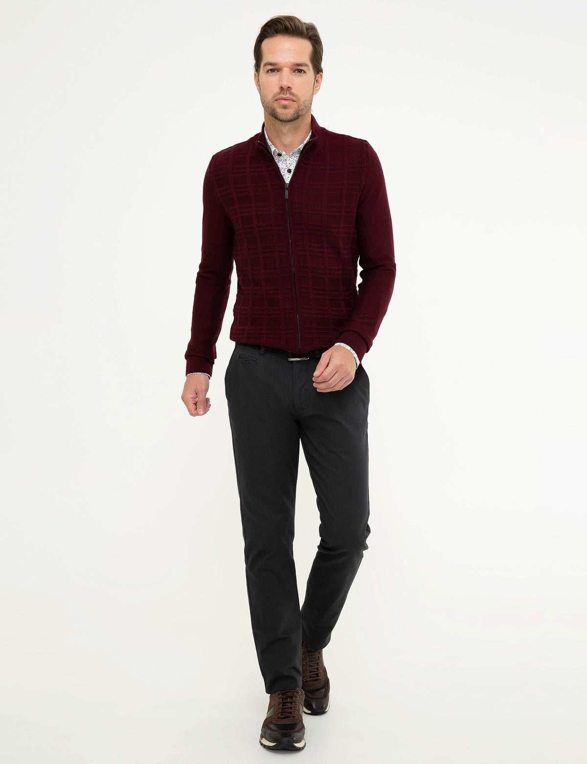 Bordo Slim Fit Triko Hırka - 50210644003
