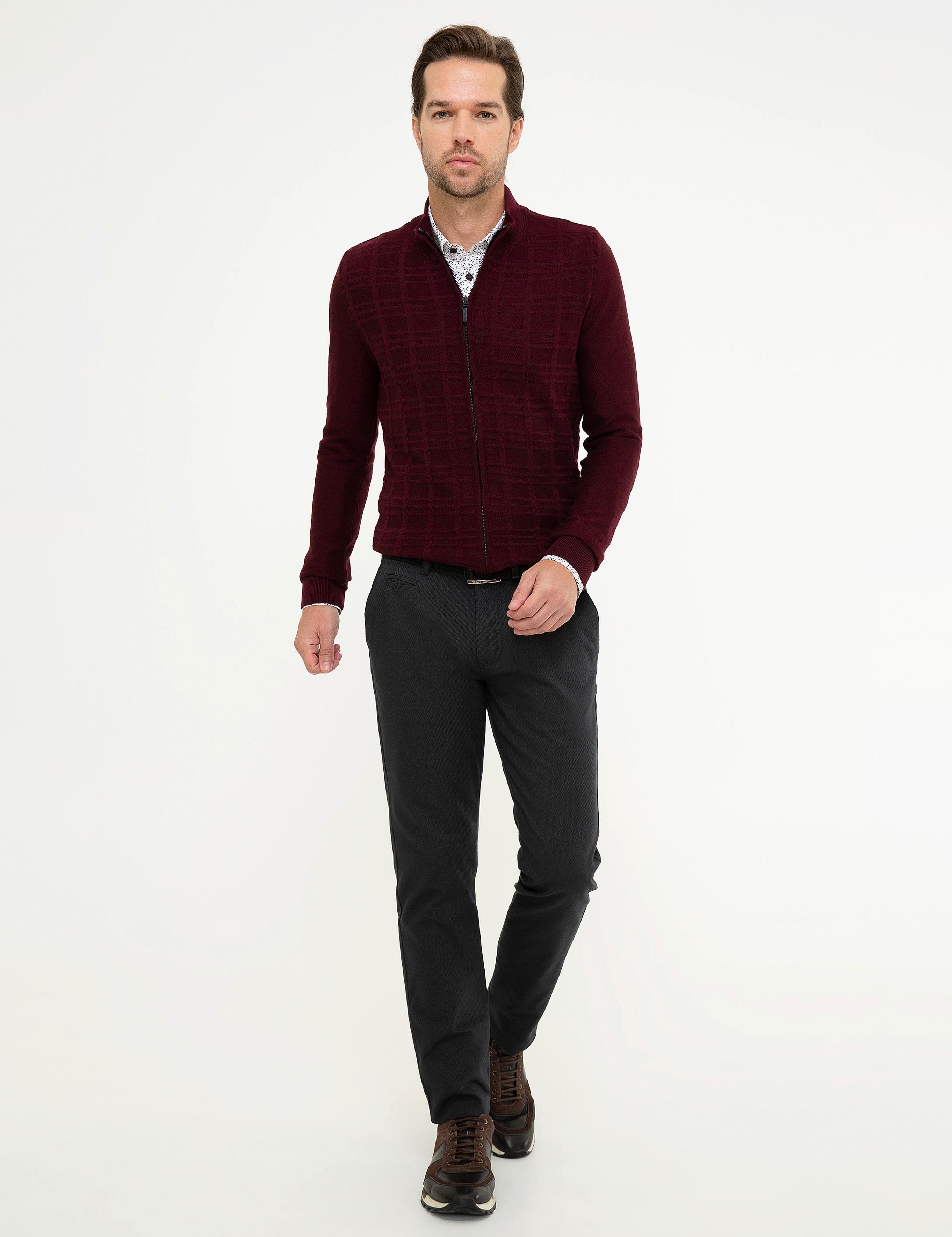 Bordo Slim Fit Triko Hırka