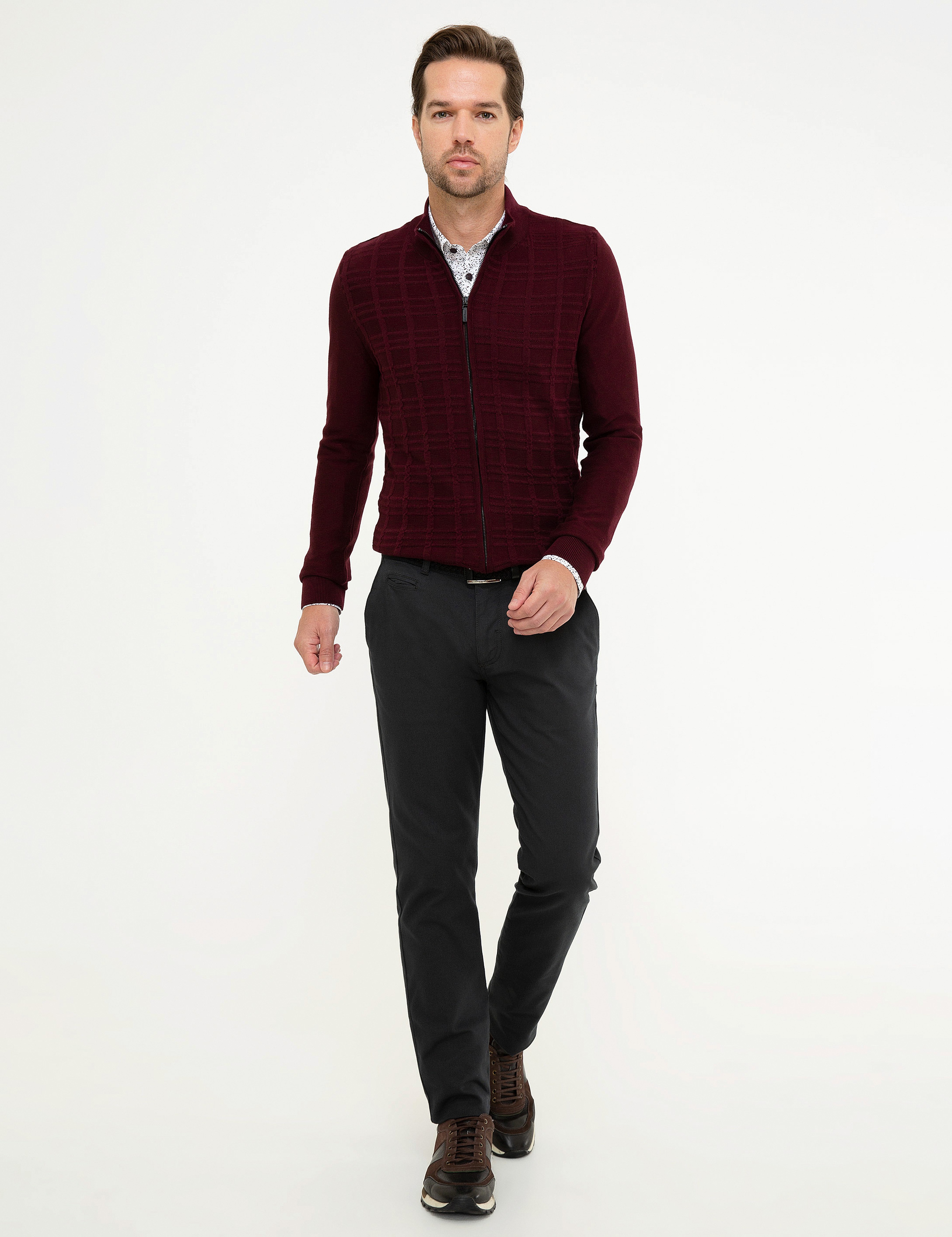 Bordo Slim Fit Triko Hırka - Image 5