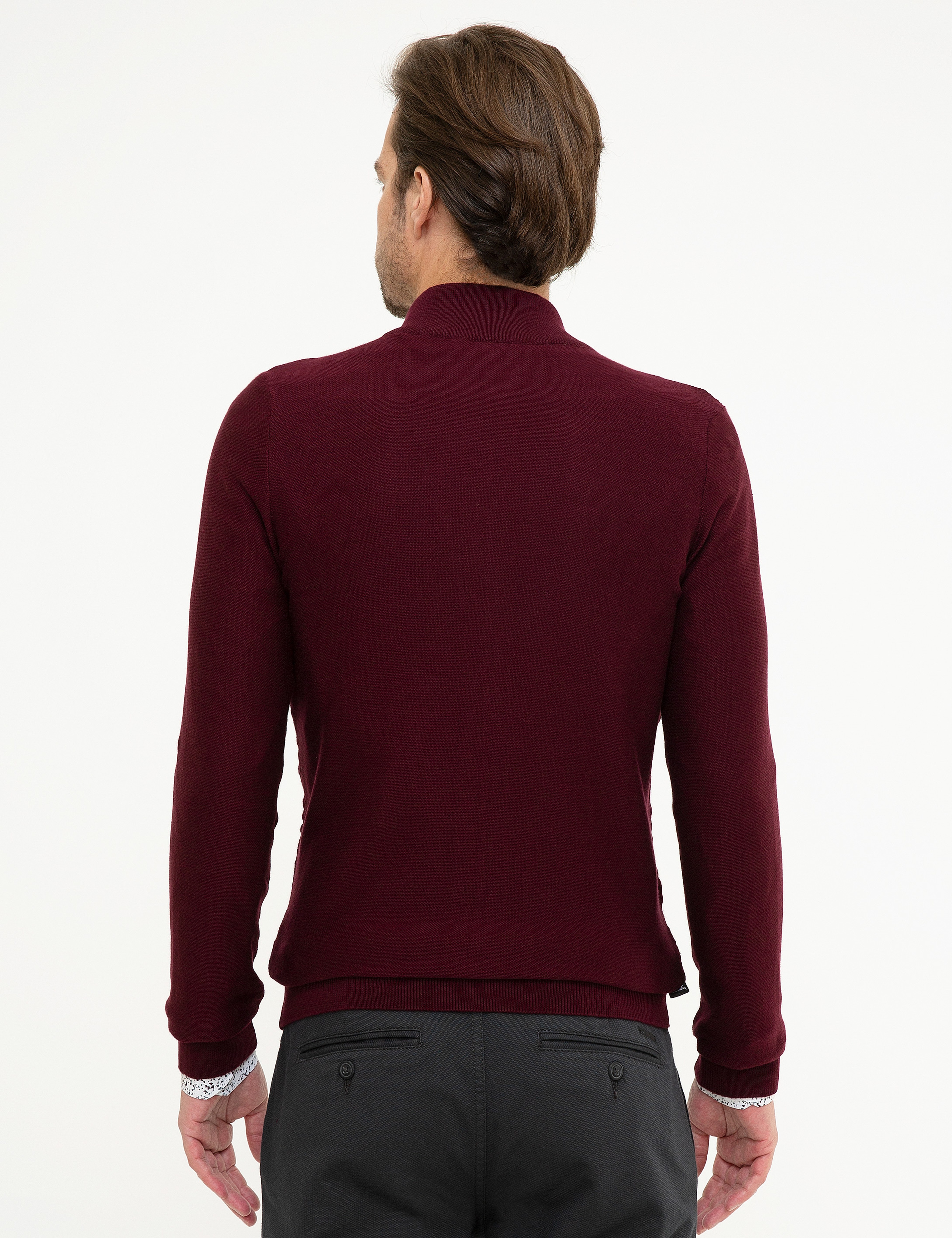 Bordo Slim Fit Triko Hırka - Image 4