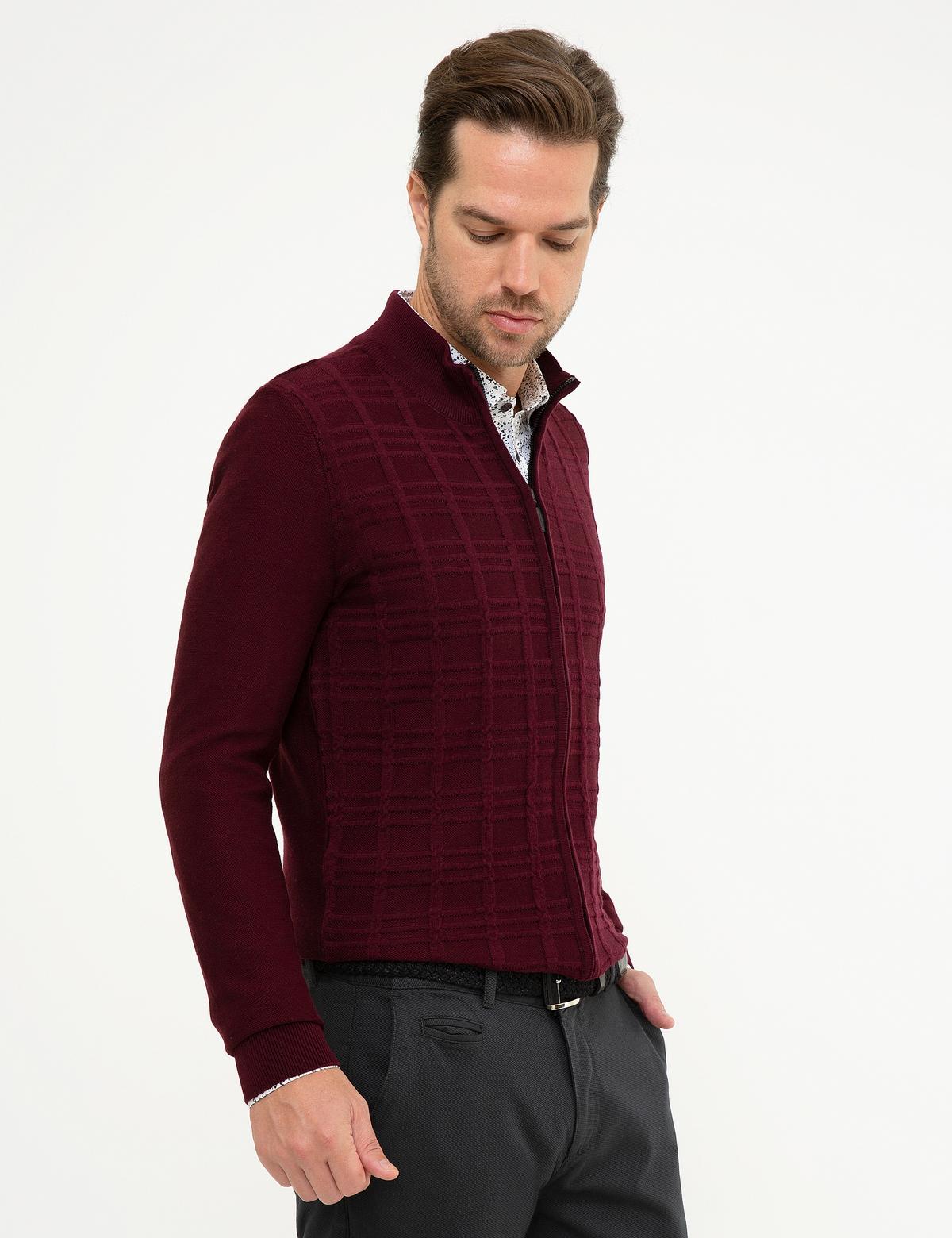 Bordo Slim Fit Triko Hırka - 50210644003