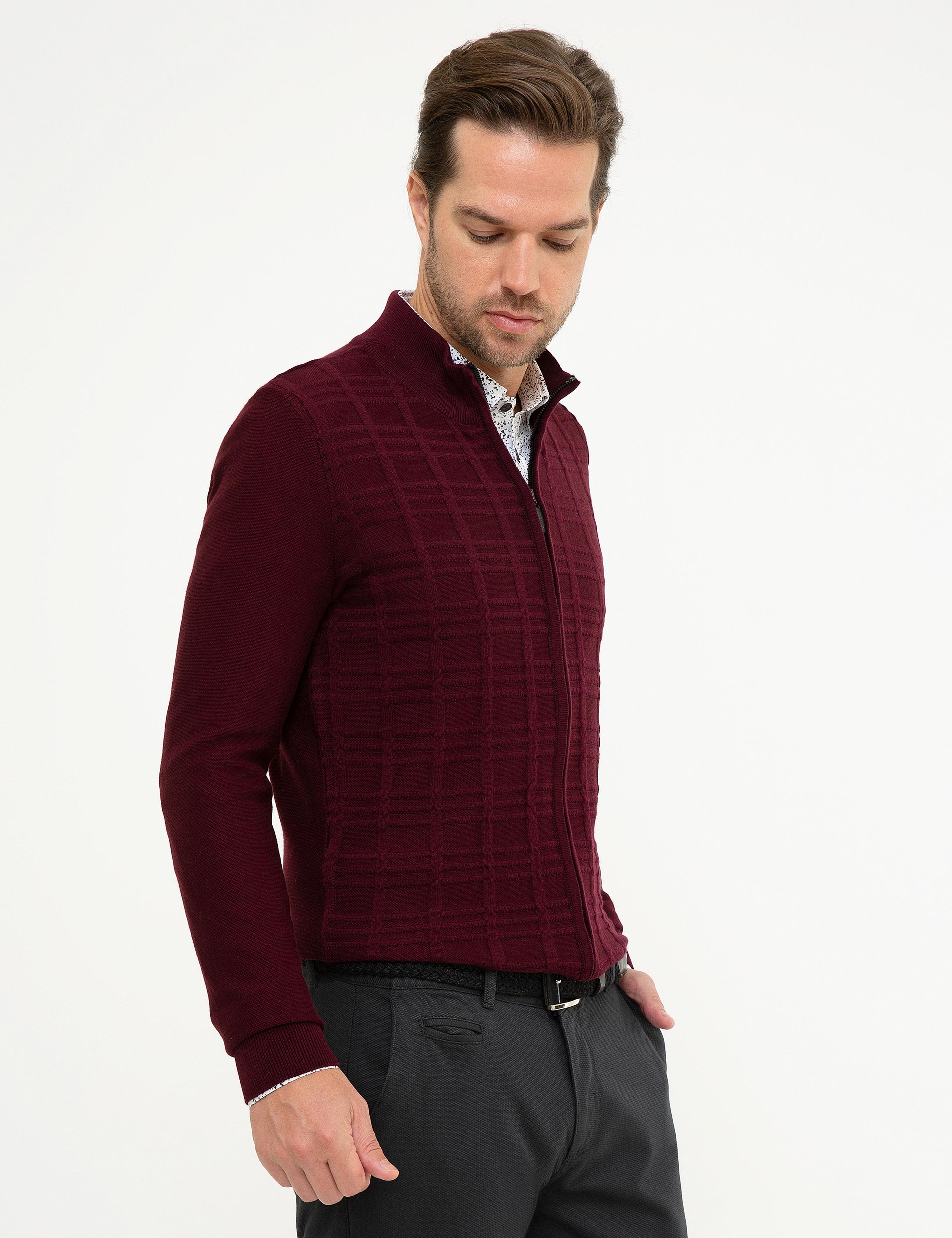 Bordo Slim Fit Triko Hırka