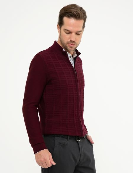 Bordo Slim Fit Triko Hırka - 50210644003