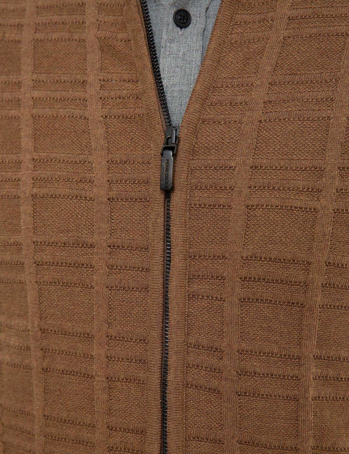 Açık Kahverengi Slim Fit Fermuarlı Triko Hırka - 50210644023