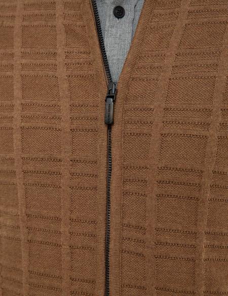 Açık Kahverengi Slim Fit Fermuarlı Triko Hırka - 50210644023