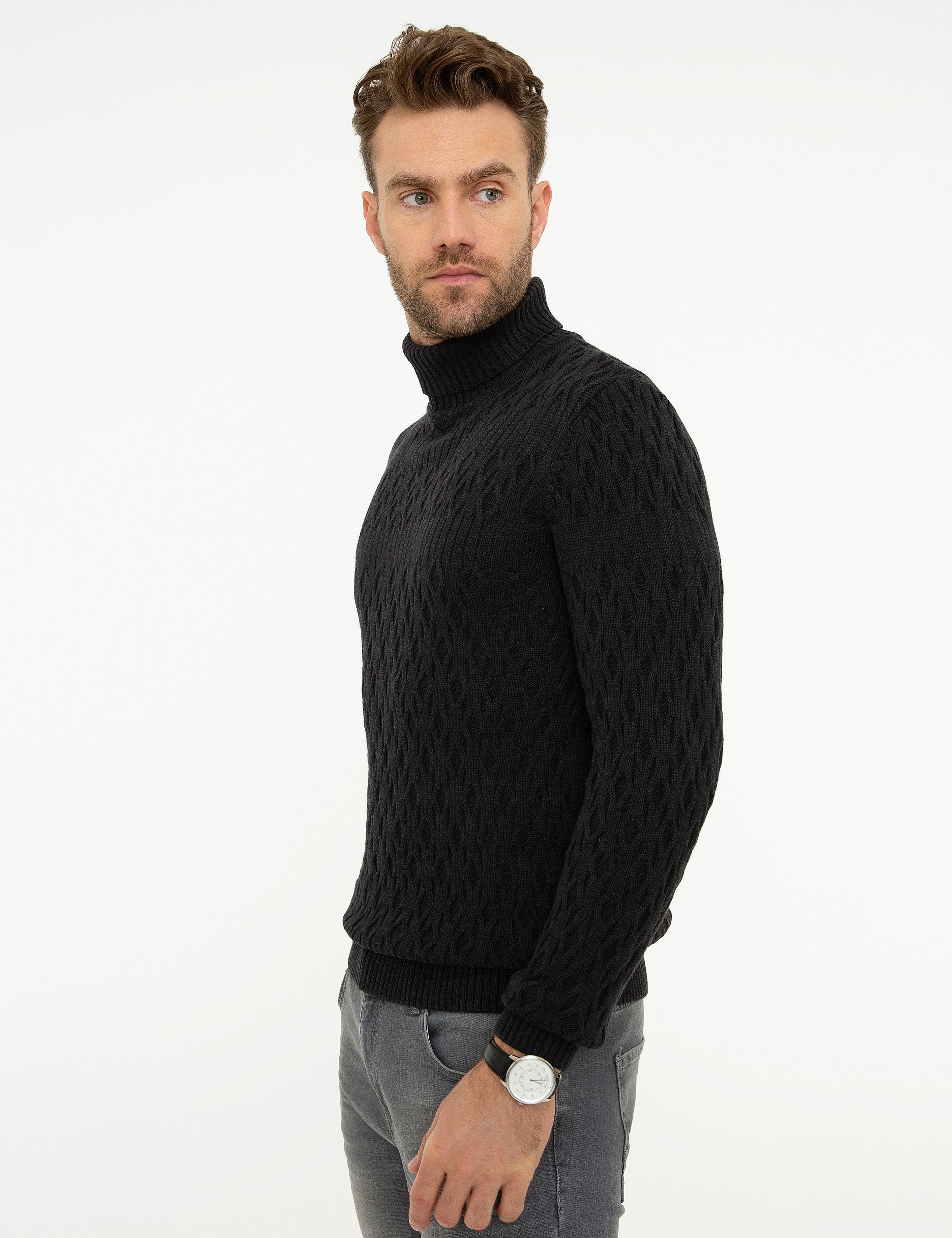 Antrasit Melanj Slim Fit Kazak - Image 3