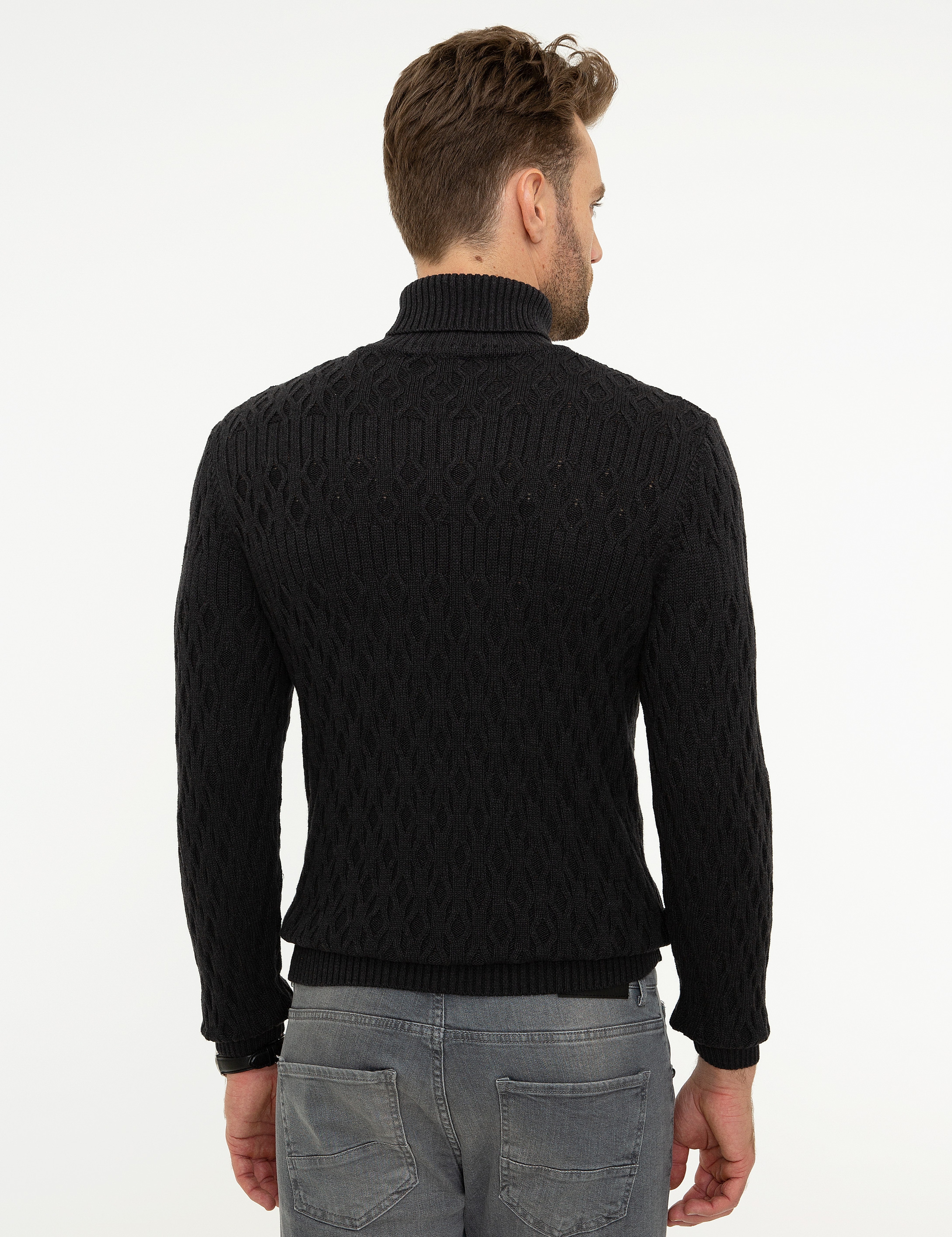 Antrasit Melanj Slim Fit Kazak - Image 4
