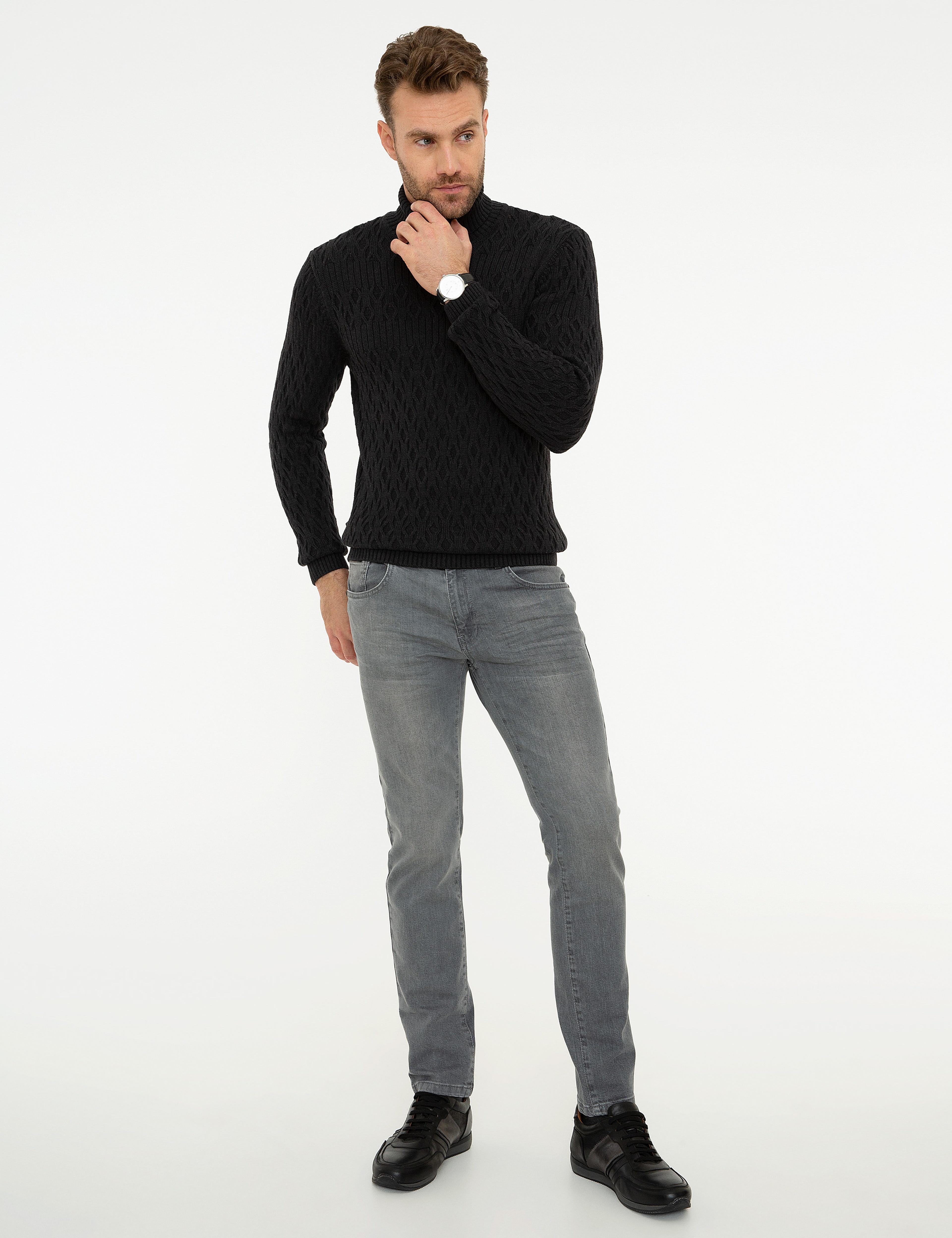 Antrasit Melanj Slim Fit Kazak - Image 5