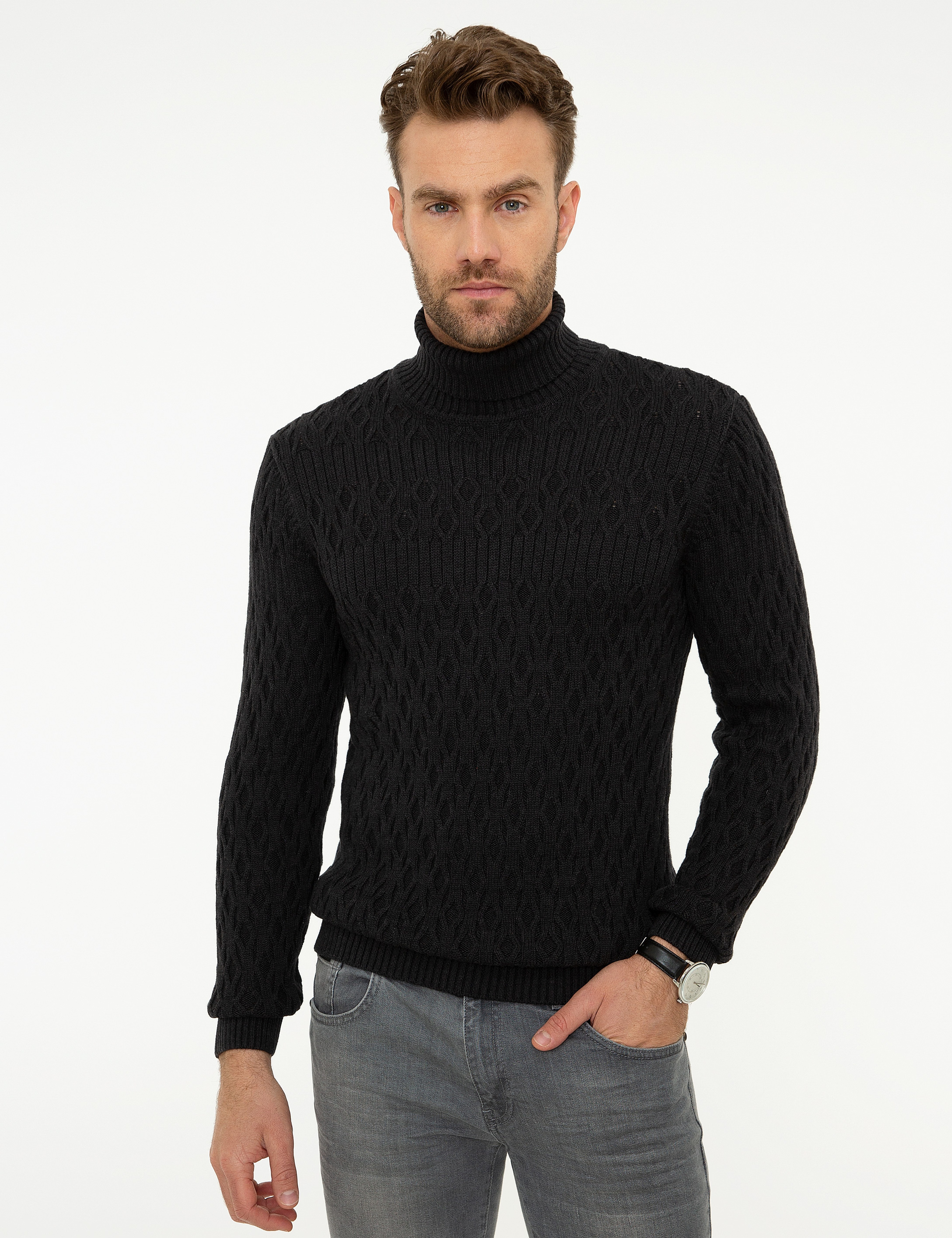 Antrasit Melanj Slim Fit Kazak - Image 2