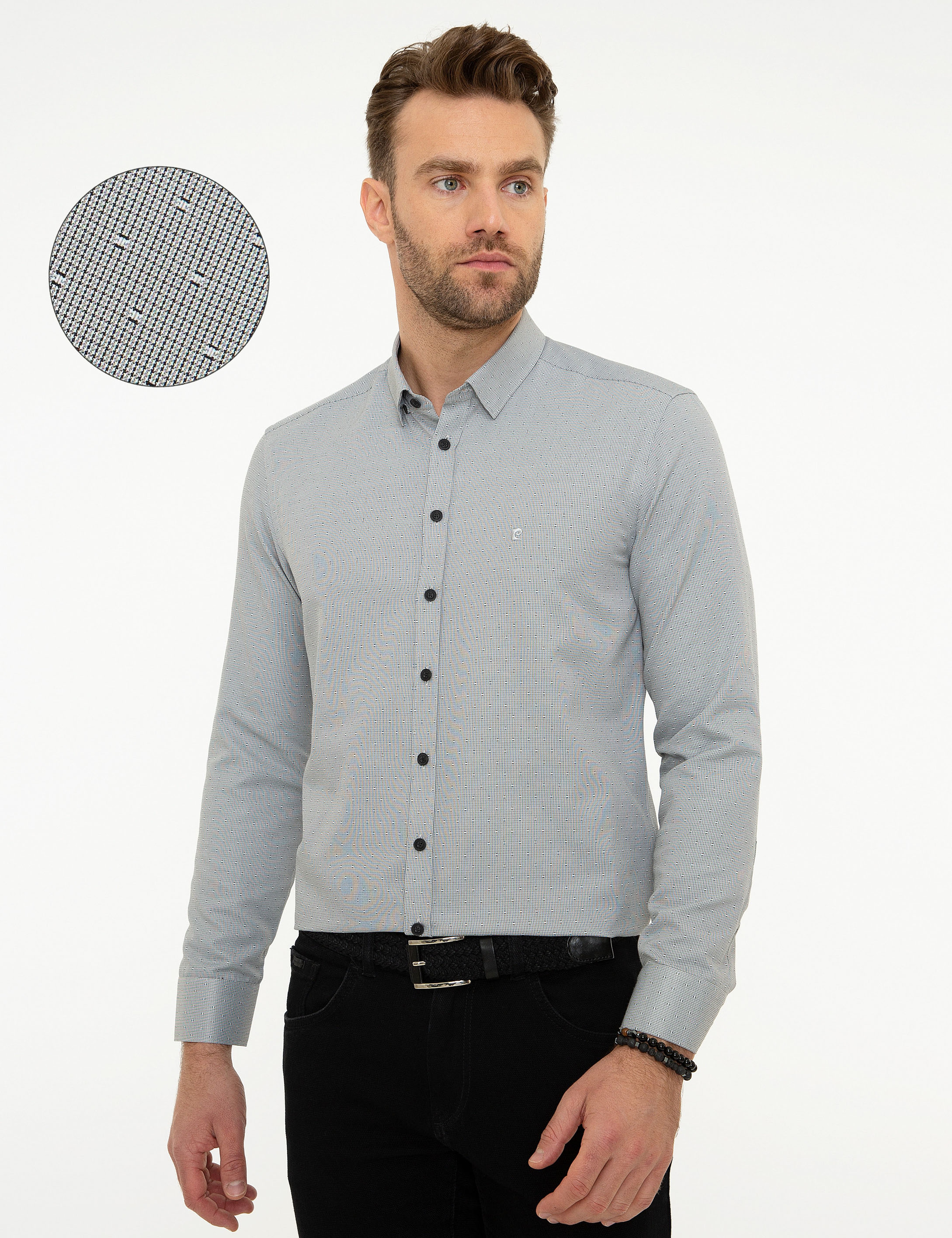 Siyah Slim Fit Uzun Kollu Gömlek - Image 1