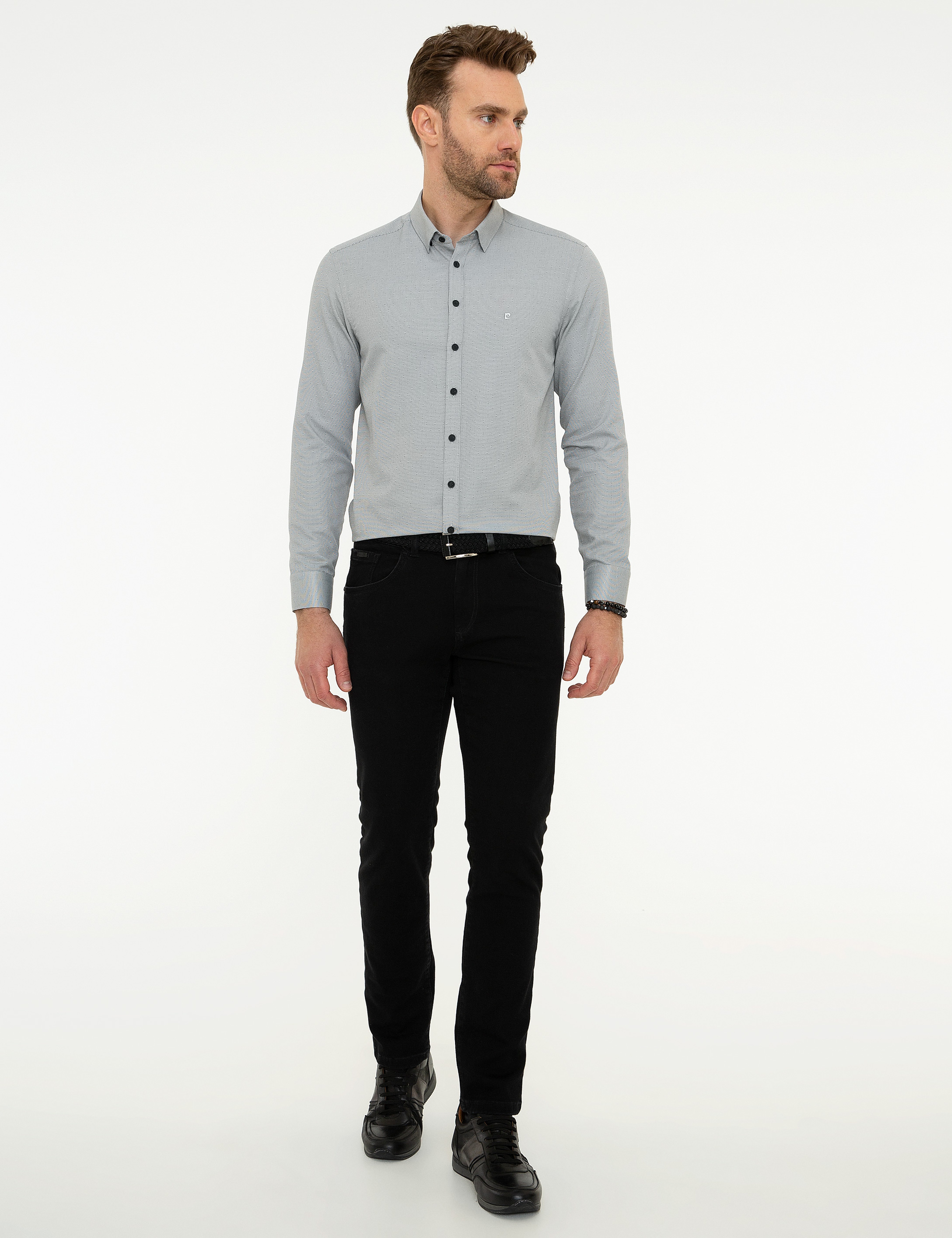 Siyah Slim Fit Uzun Kollu Gömlek - Image 4