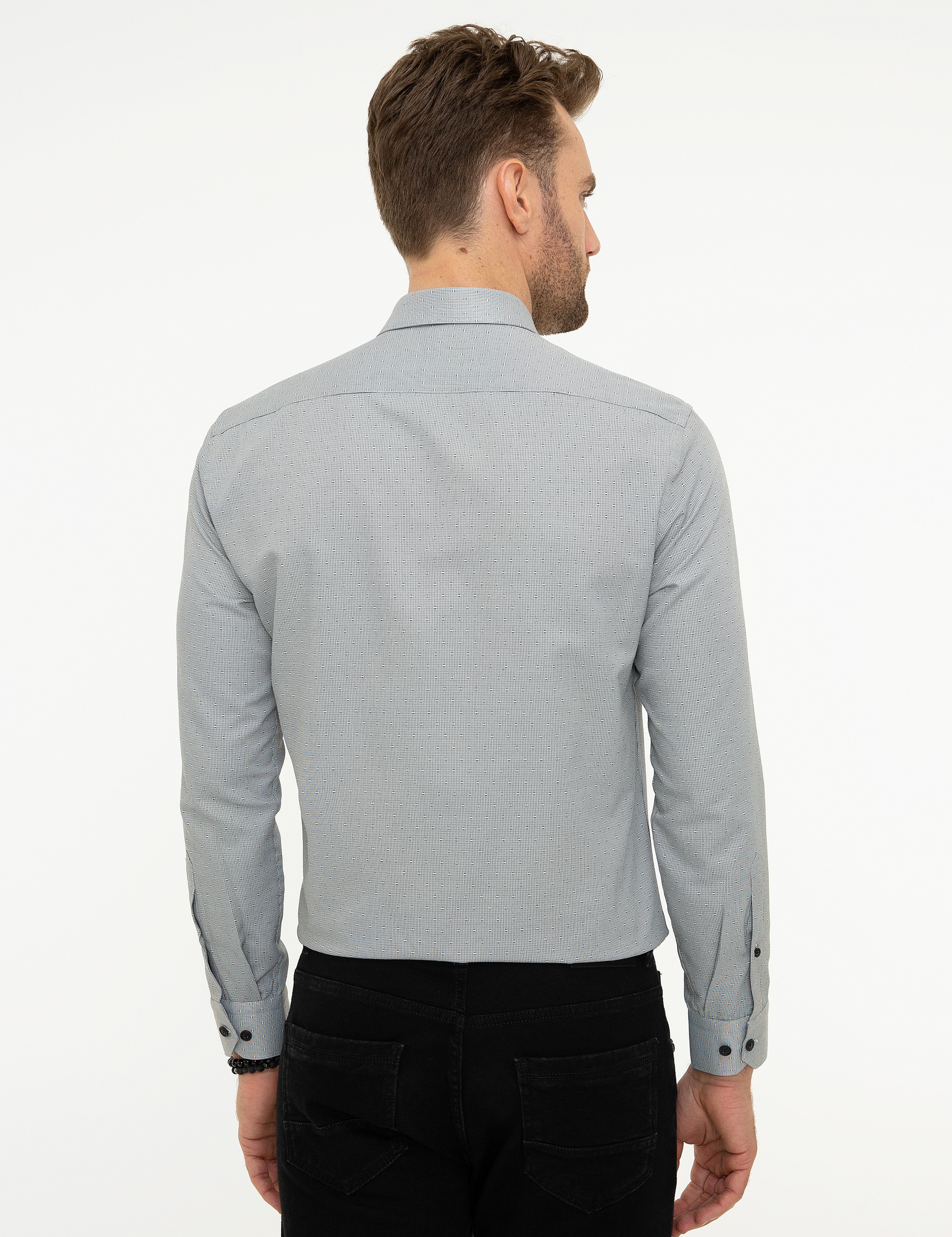 Siyah Slim Fit Uzun Kollu Gömlek - Image 3