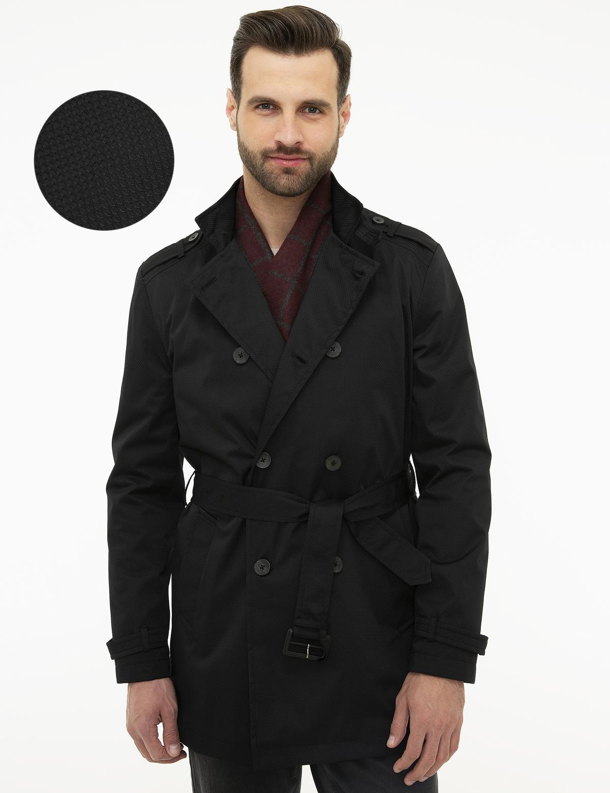 Siyah Standart Fit Trençkot