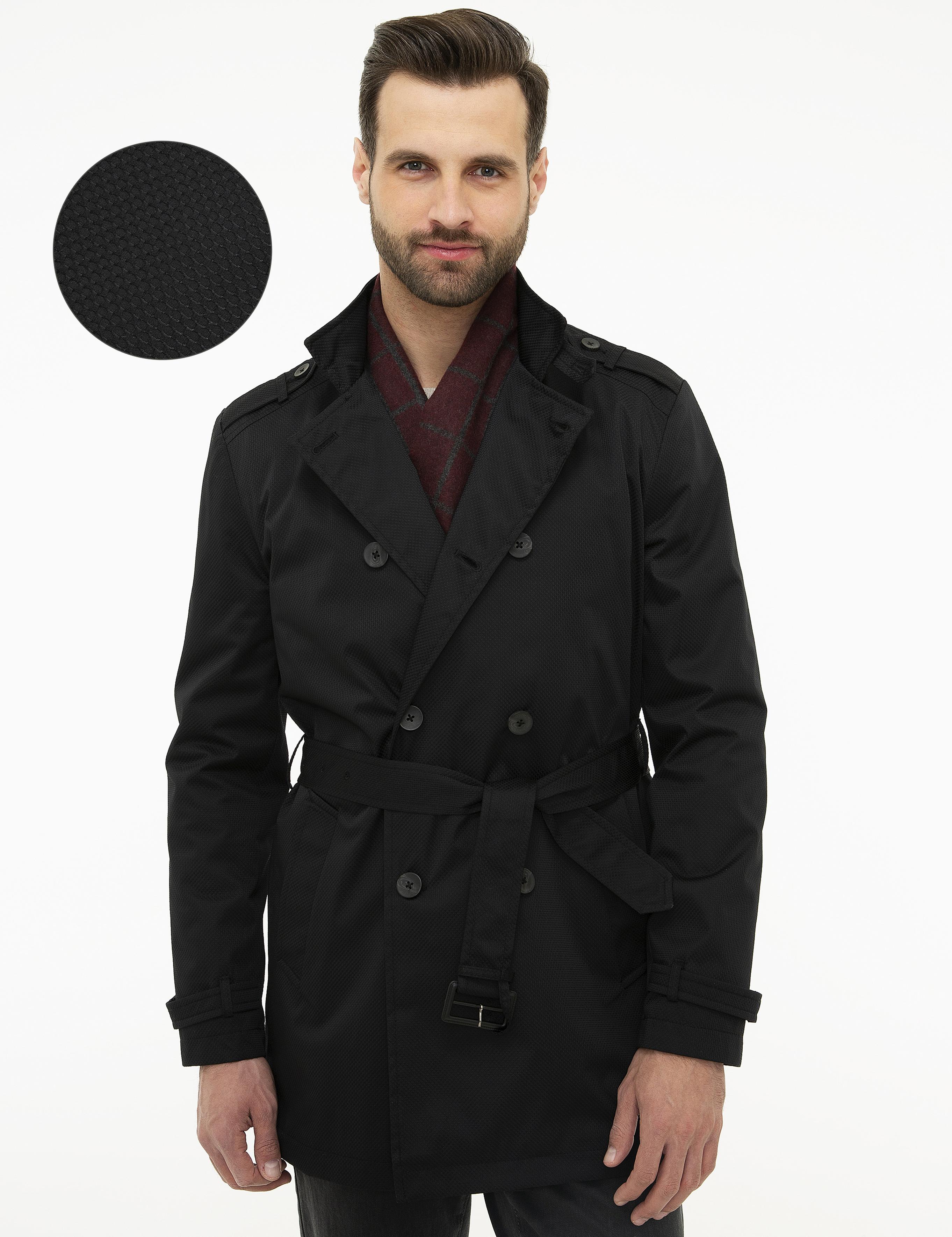 Siyah Standart Fit Trençkot