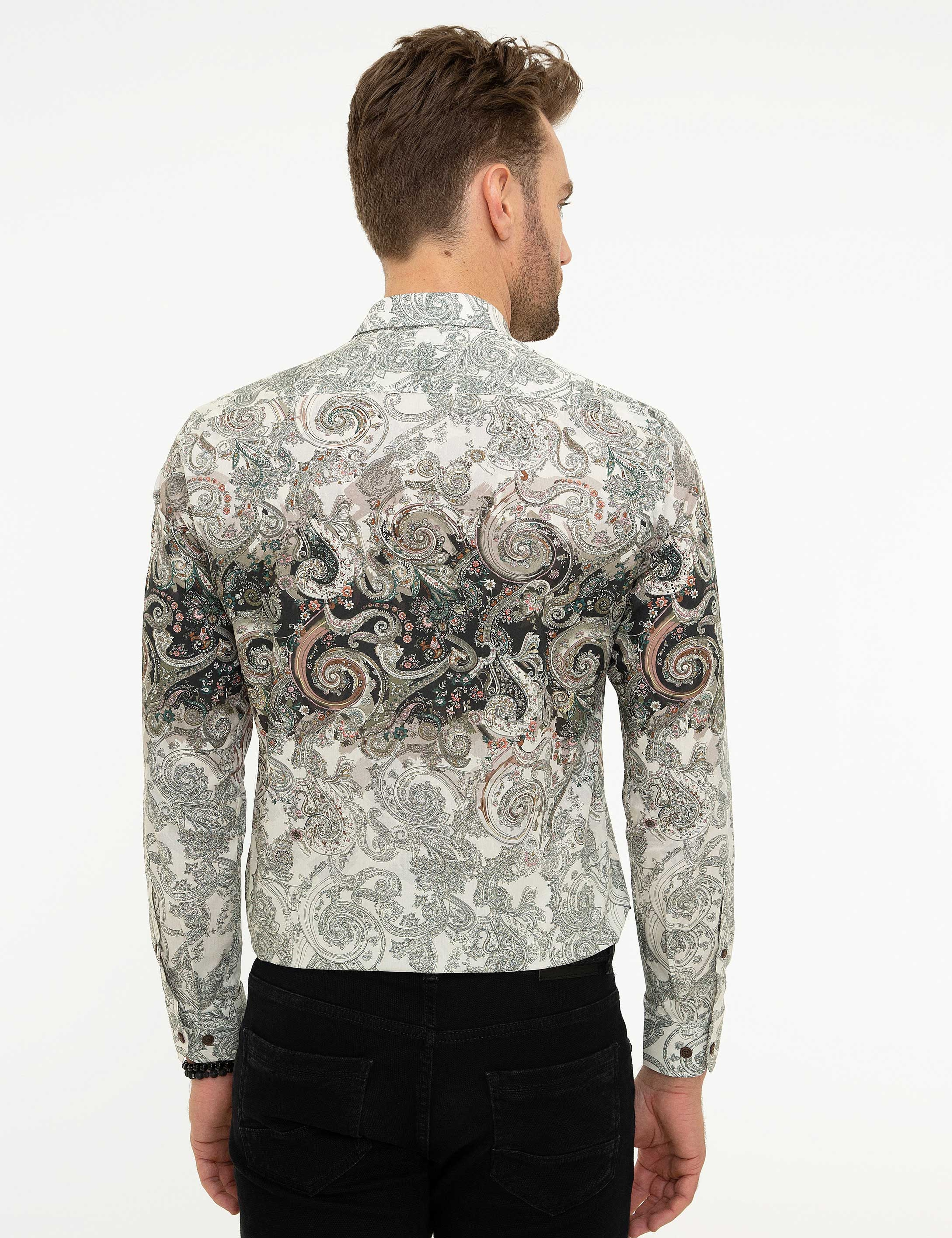 Kahverengi Slim Fit Uzun Kollu Gömlek