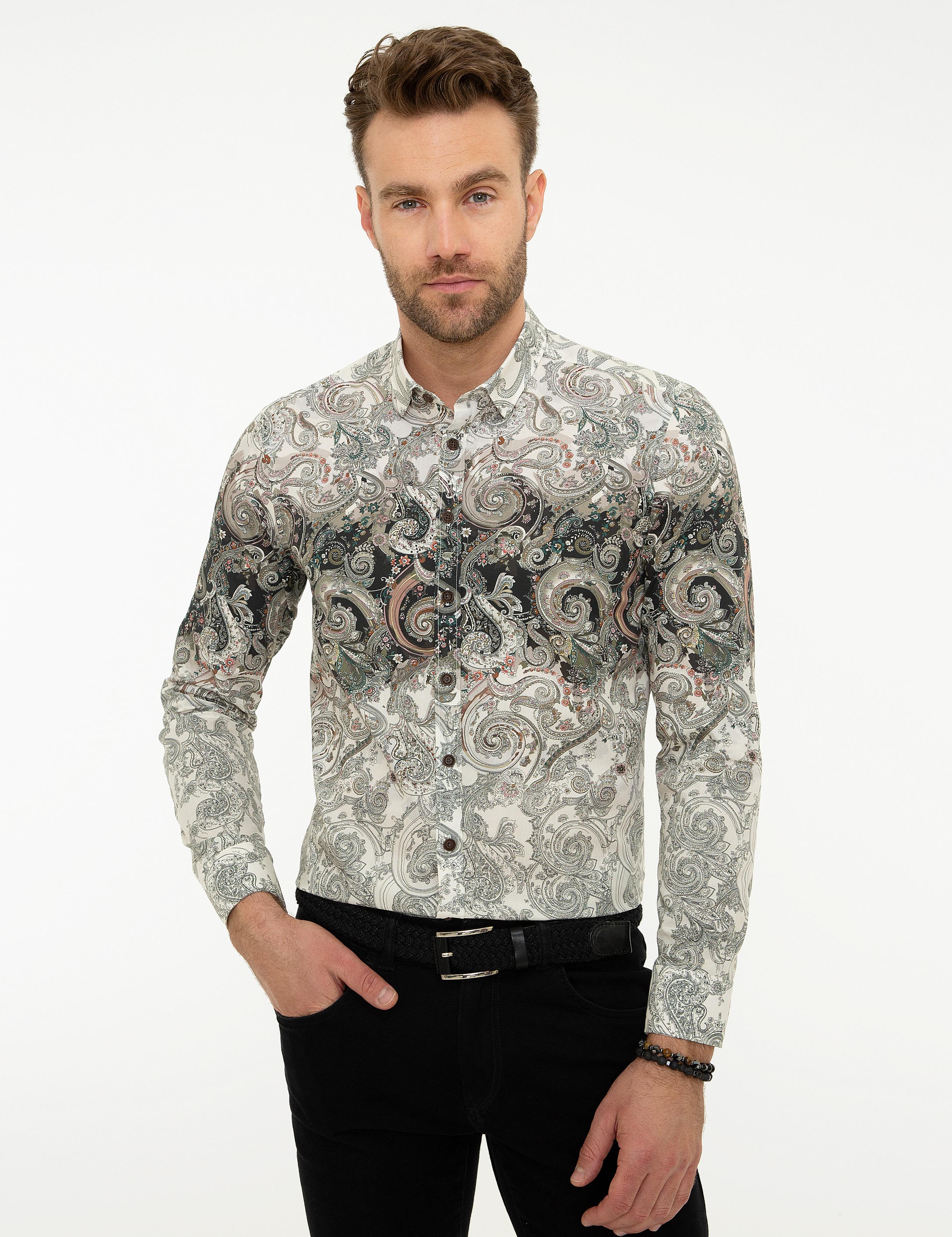 Kahverengi Slim Fit Uzun Kollu Gömlek