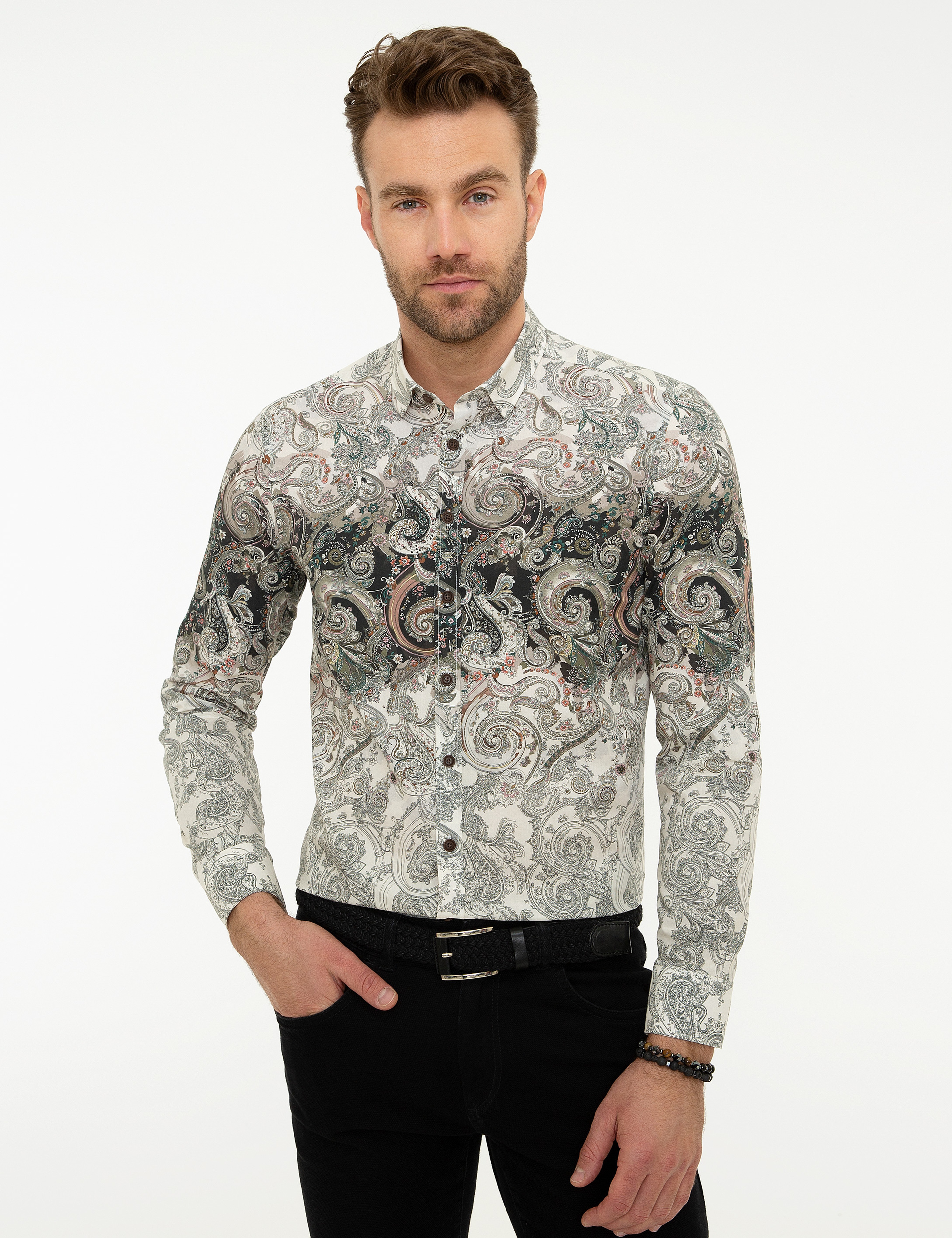 Kahverengi Slim Fit Uzun Kollu Gömlek - Image 1