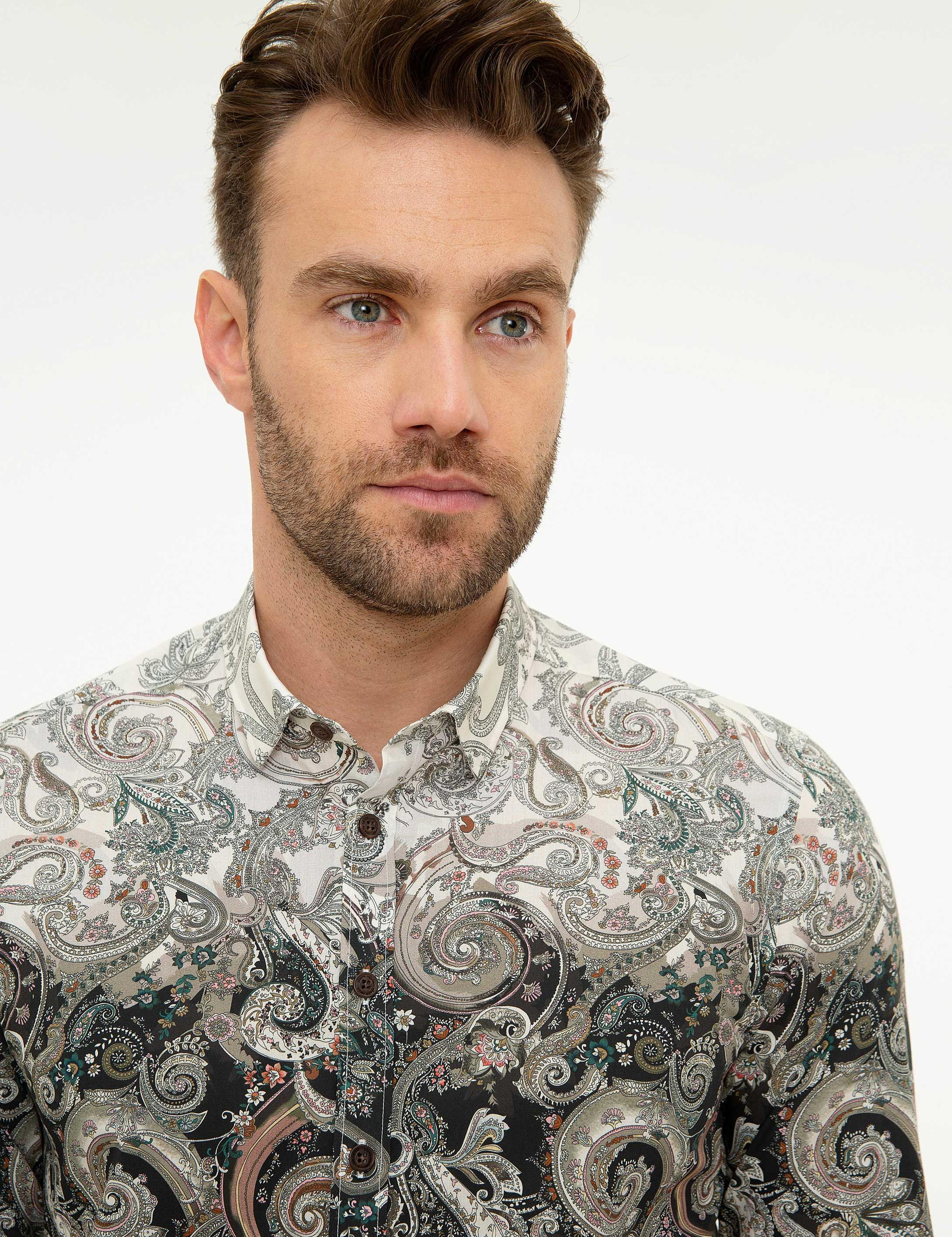 Kahverengi Slim Fit Uzun Kollu Gömlek