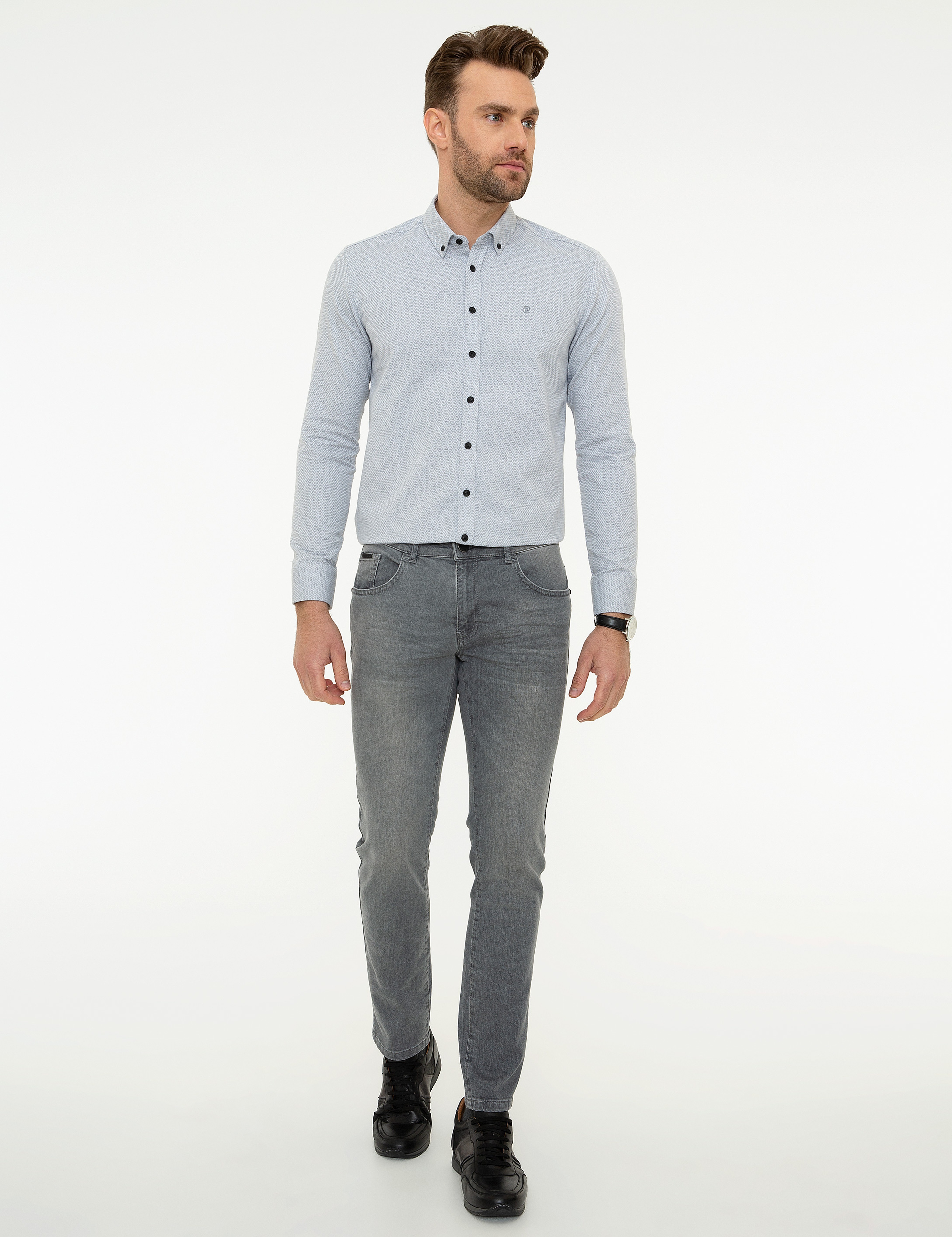 Gri Slim Fit Gömlek - Image 4