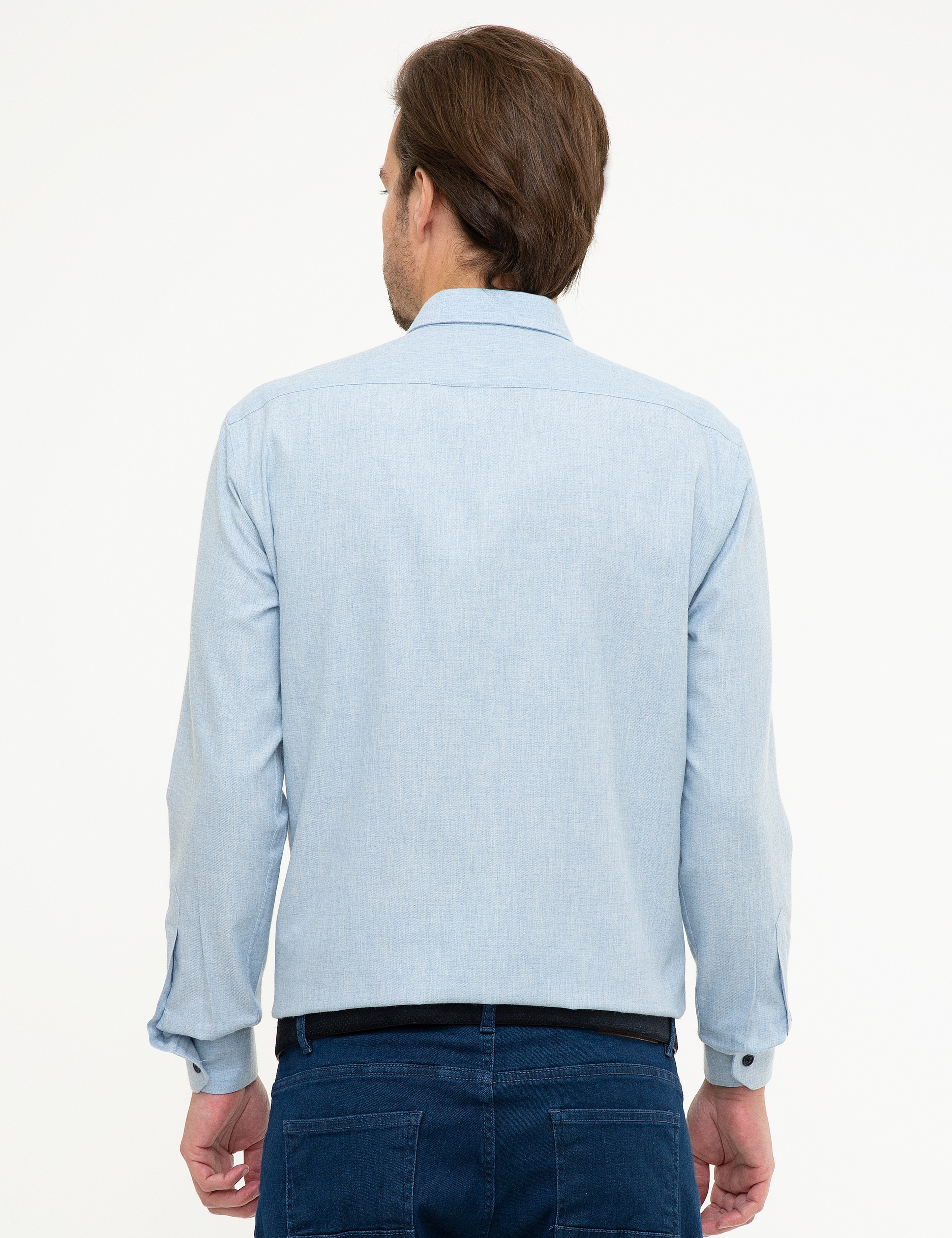 Açık Mavi Regular Fit Uzun Kollu Gömlek - Image 3