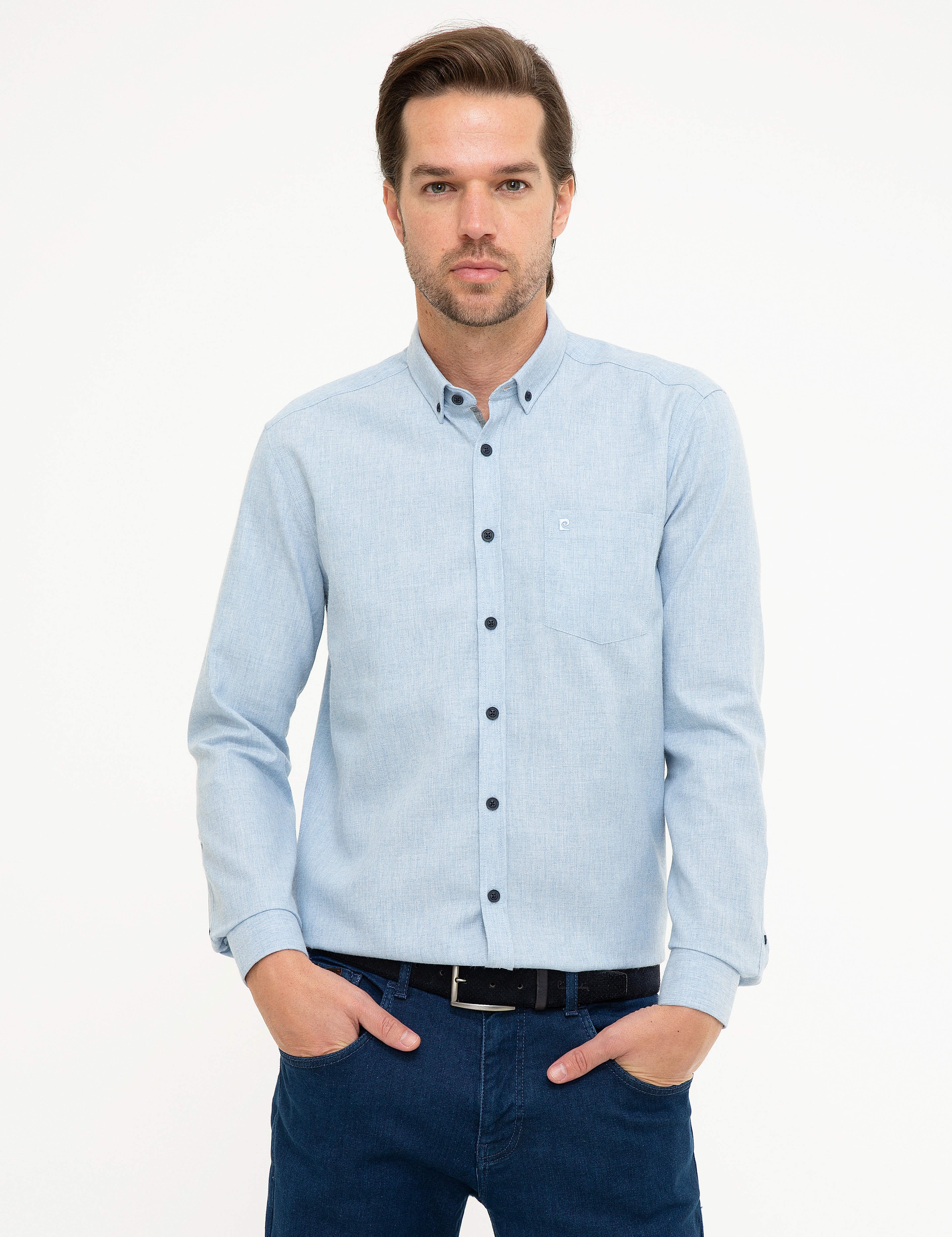 Açık Mavi Regular Fit Uzun Kollu Gömlek - Image 1